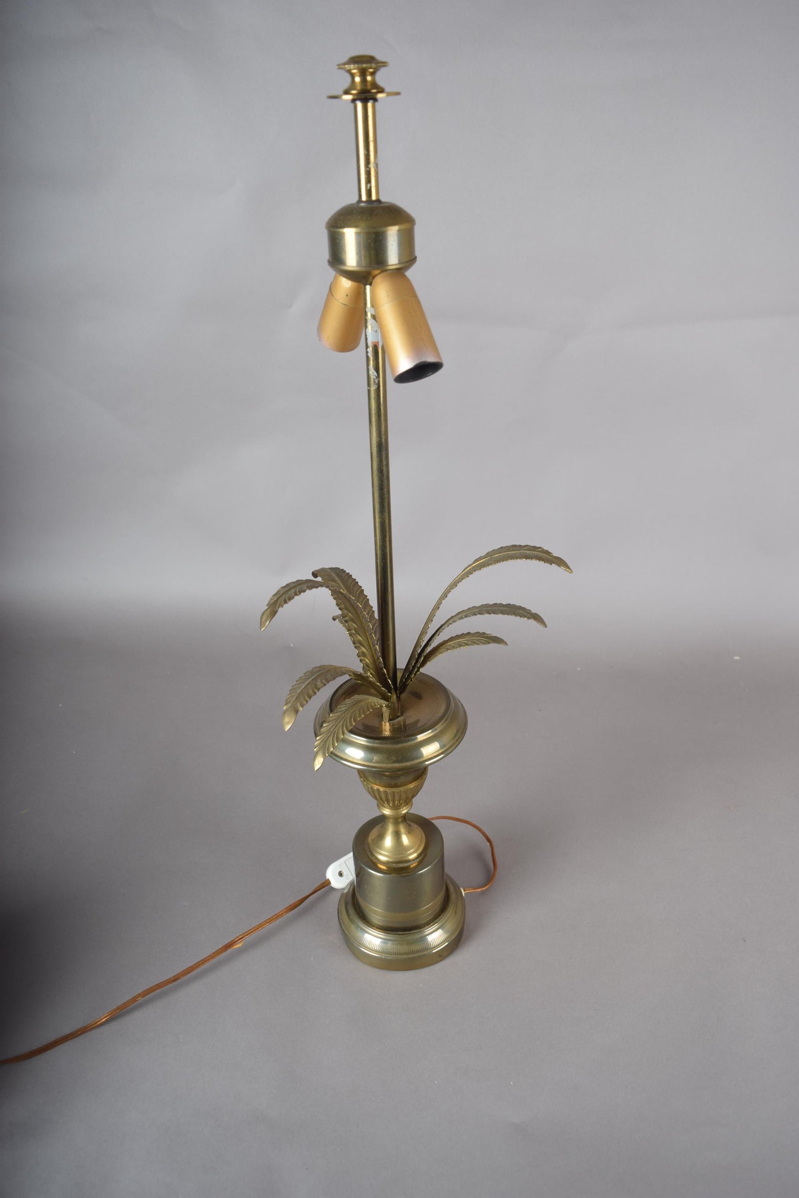 Vintage Brass Palm Frond Table Lamp Base, Urn Form — Hollywood Regency Style, 1960s