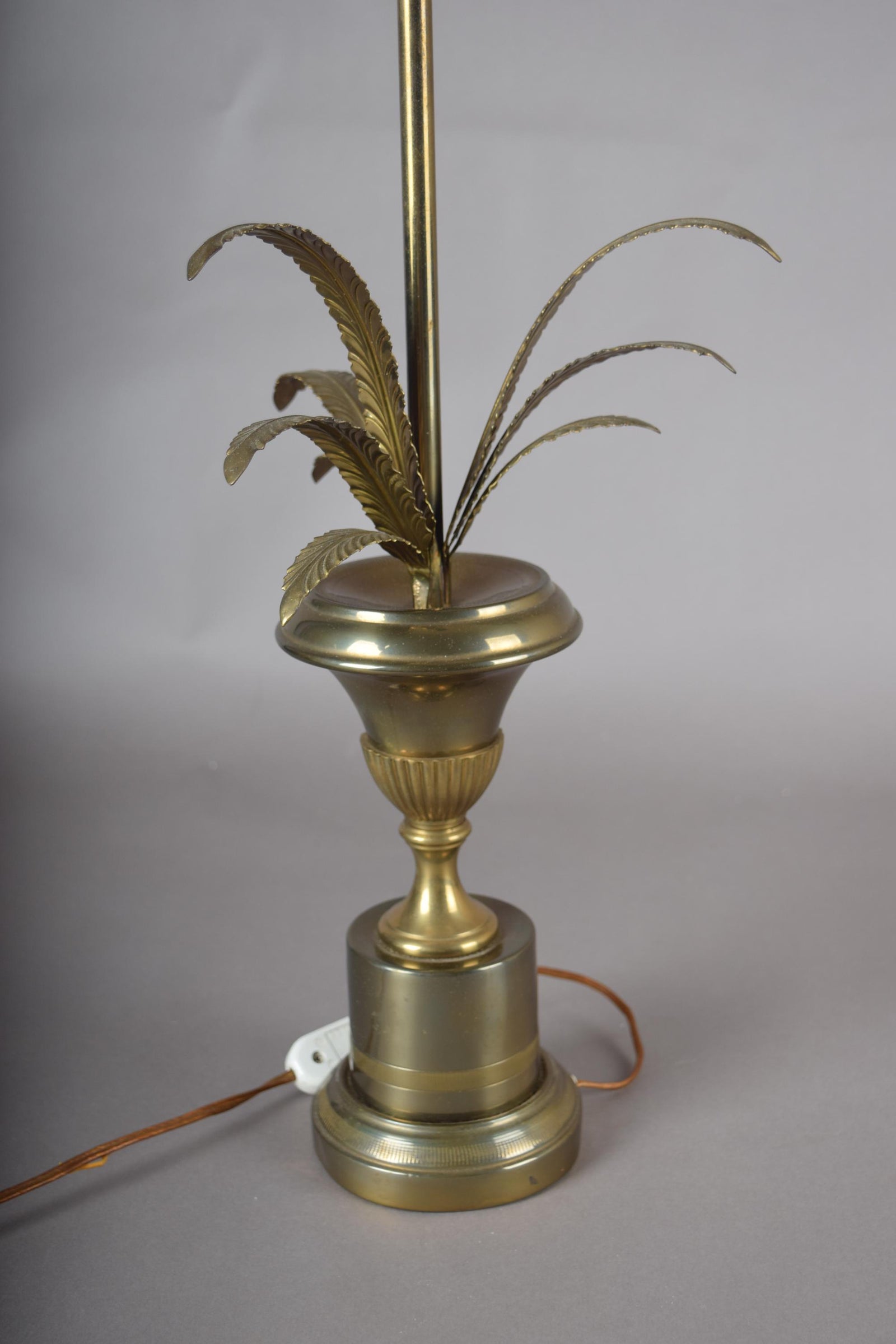 Vintage Brass Palm Frond Table Lamp Base, Urn Form — Hollywood Regency Style, 1960s