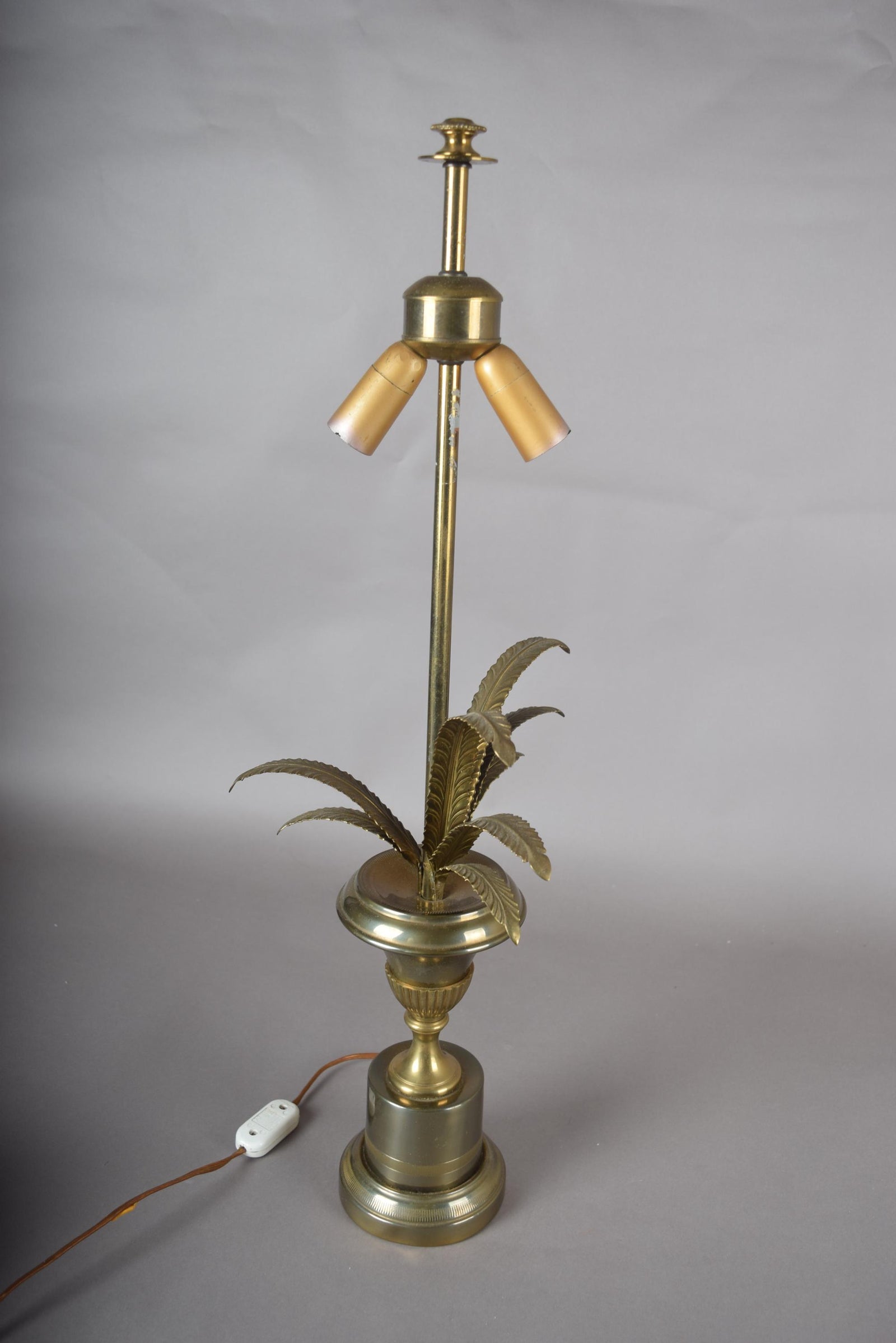 Vintage Brass Palm Frond Table Lamp Base, Urn Form — Hollywood Regency Style, 1960s