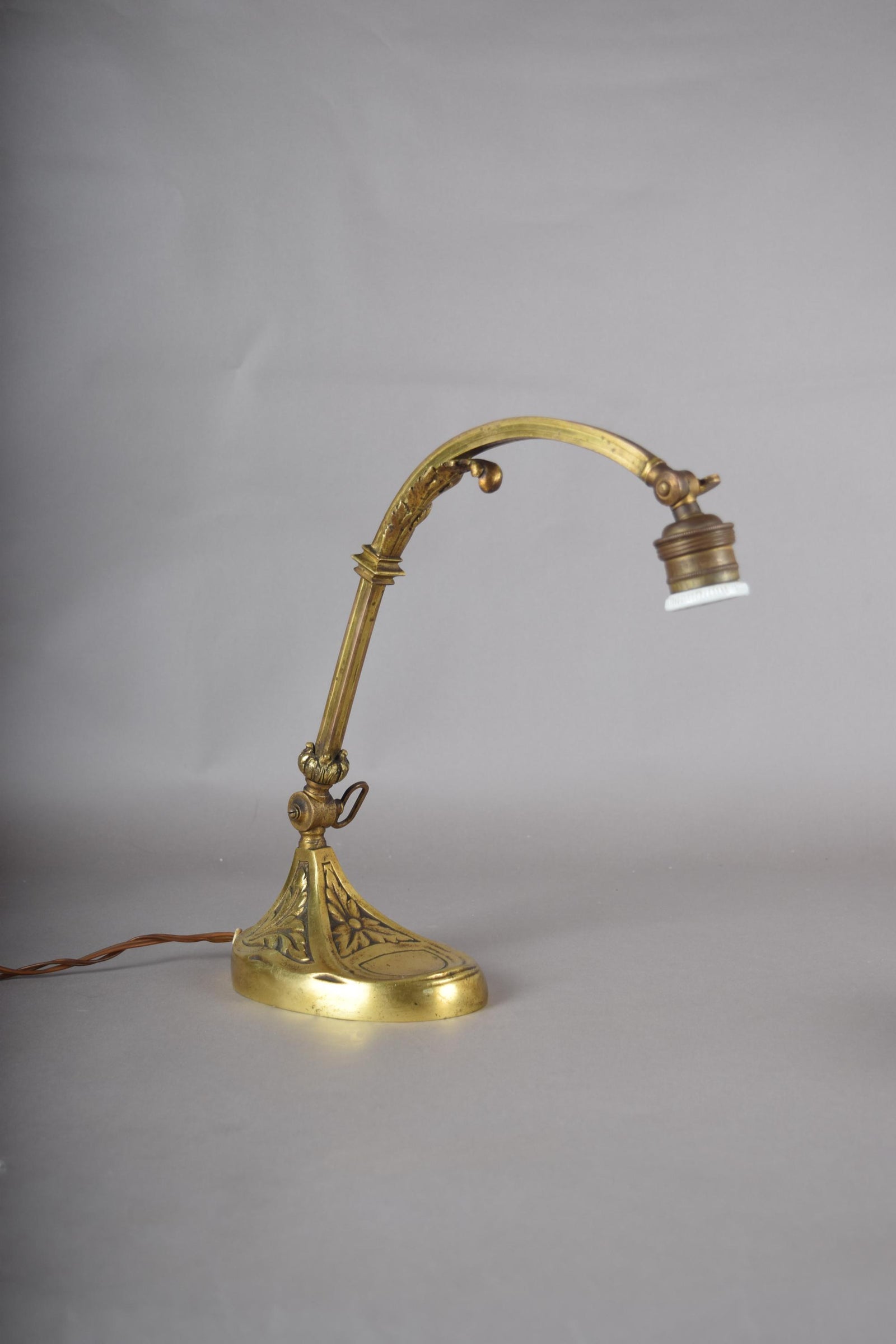 Vintage Brass Desk Lamp, Art Nouveau Style, Adjustable Goose-Neck Arm, 1920s