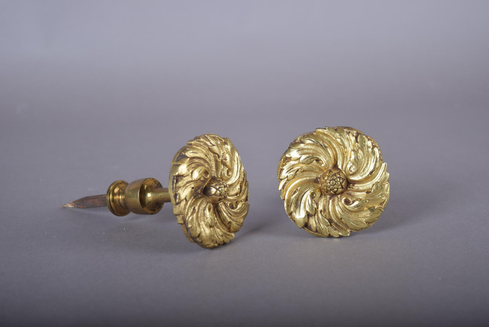 Pair of Gilt Bronze Curtain Tiebacks, Floral Rosette Motif, 19th Century