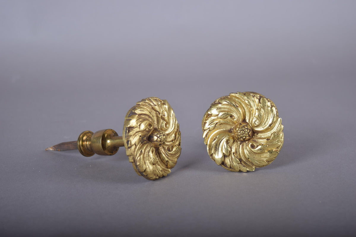 Pair of Gilt Bronze Curtain Tiebacks, Floral Rosette Motif, 19th Century
