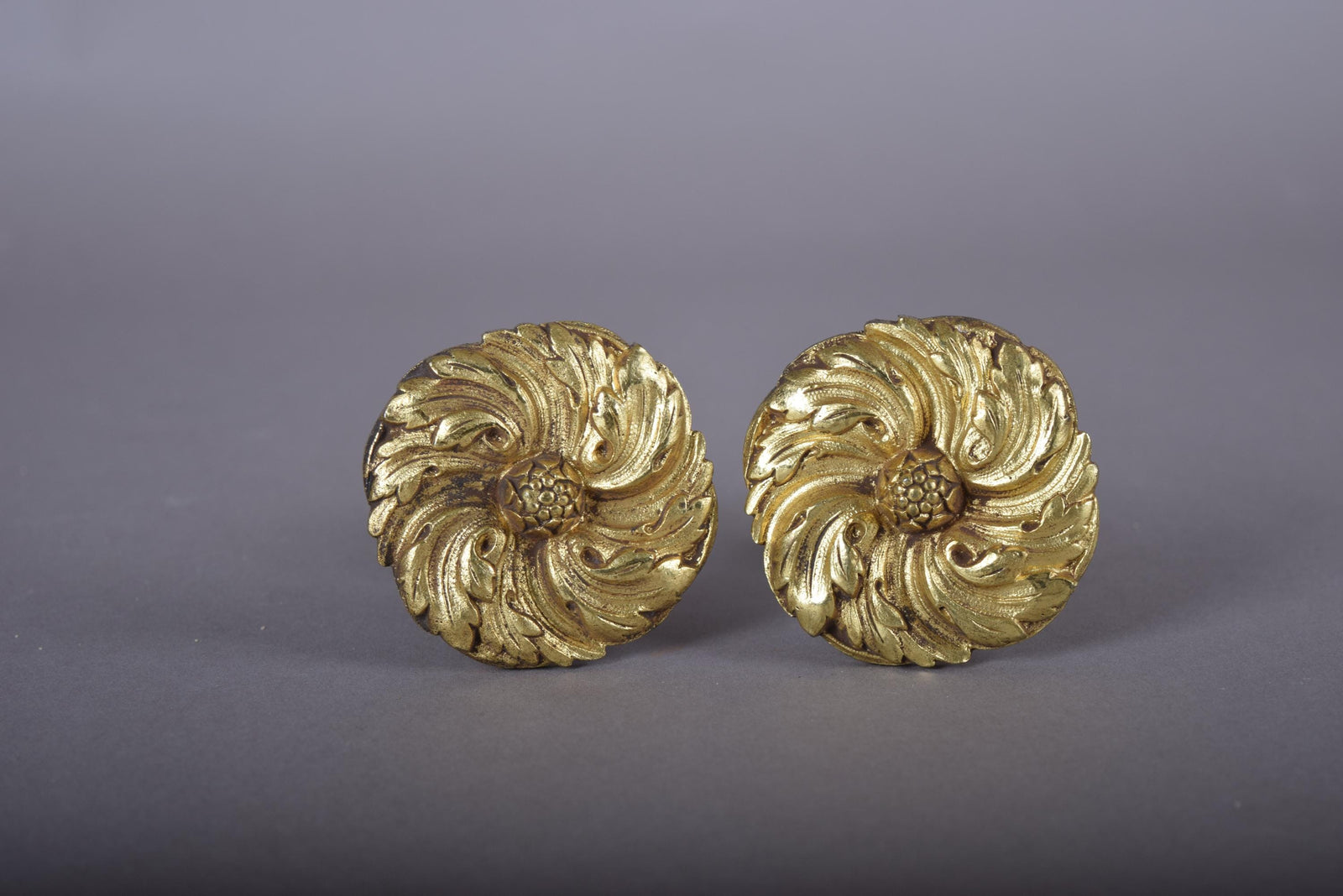 Pair of Gilt Bronze Curtain Tiebacks, Floral Rosette Motif, 19th Century