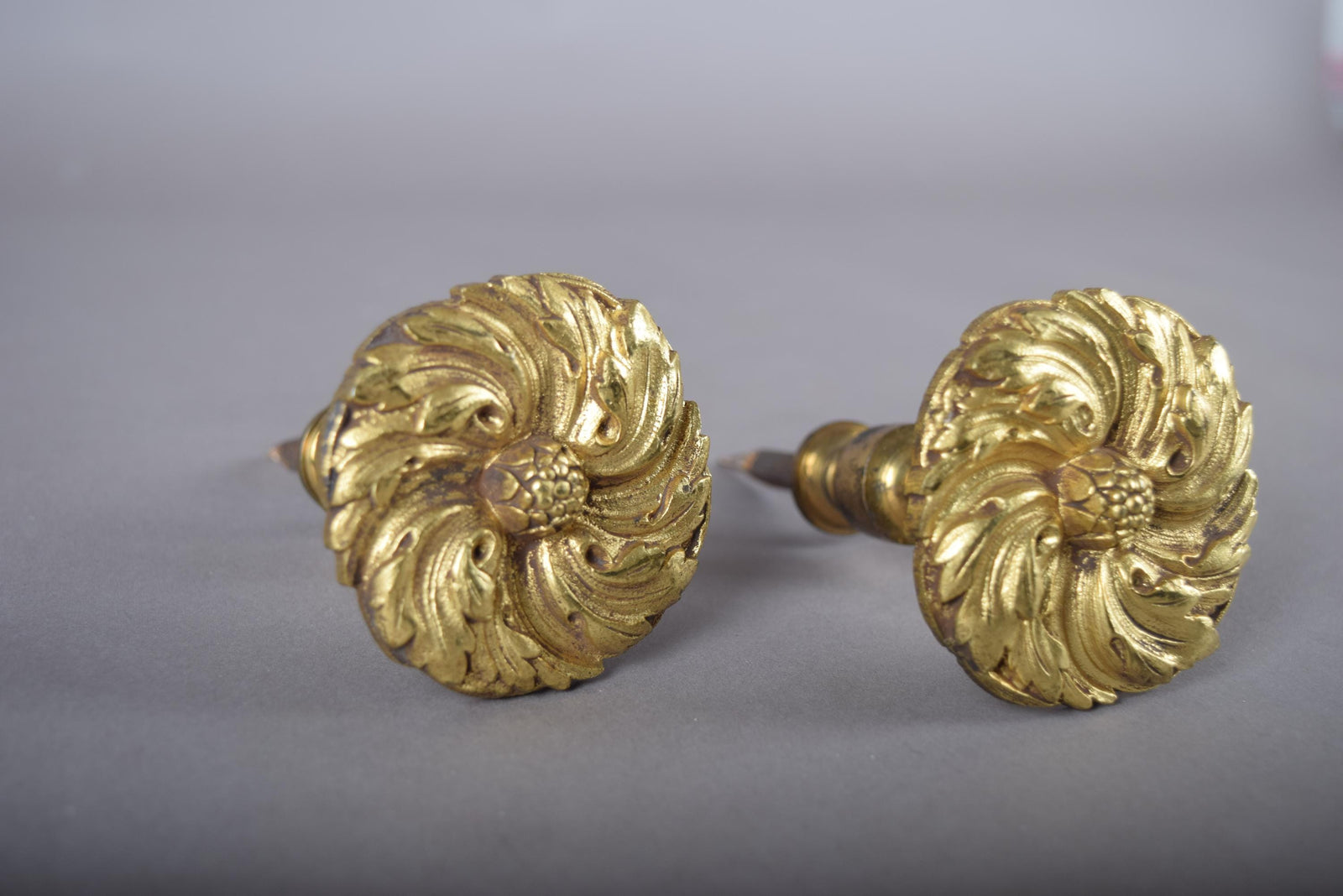 Pair of Gilt Bronze Curtain Tiebacks, Floral Rosette Motif, 19th Century