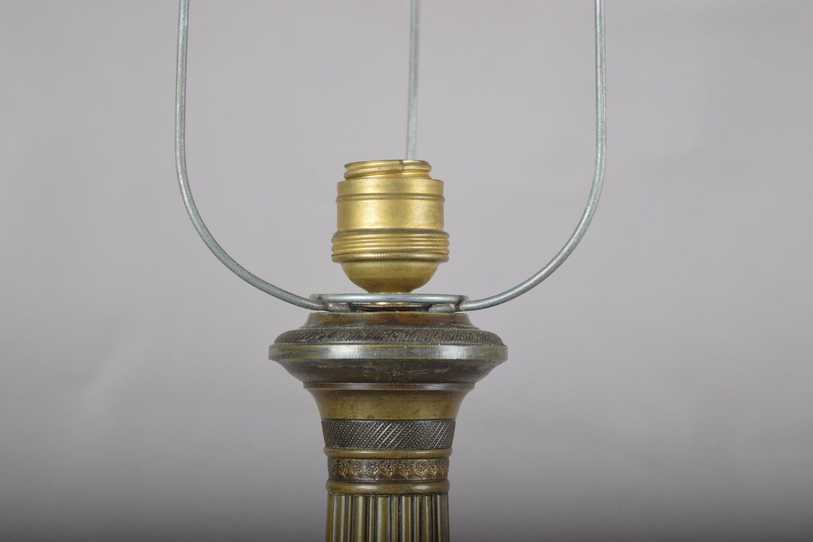Antique Bronze Column Table Lamp, Hexagonal Base — Neoclassical, 19th Century