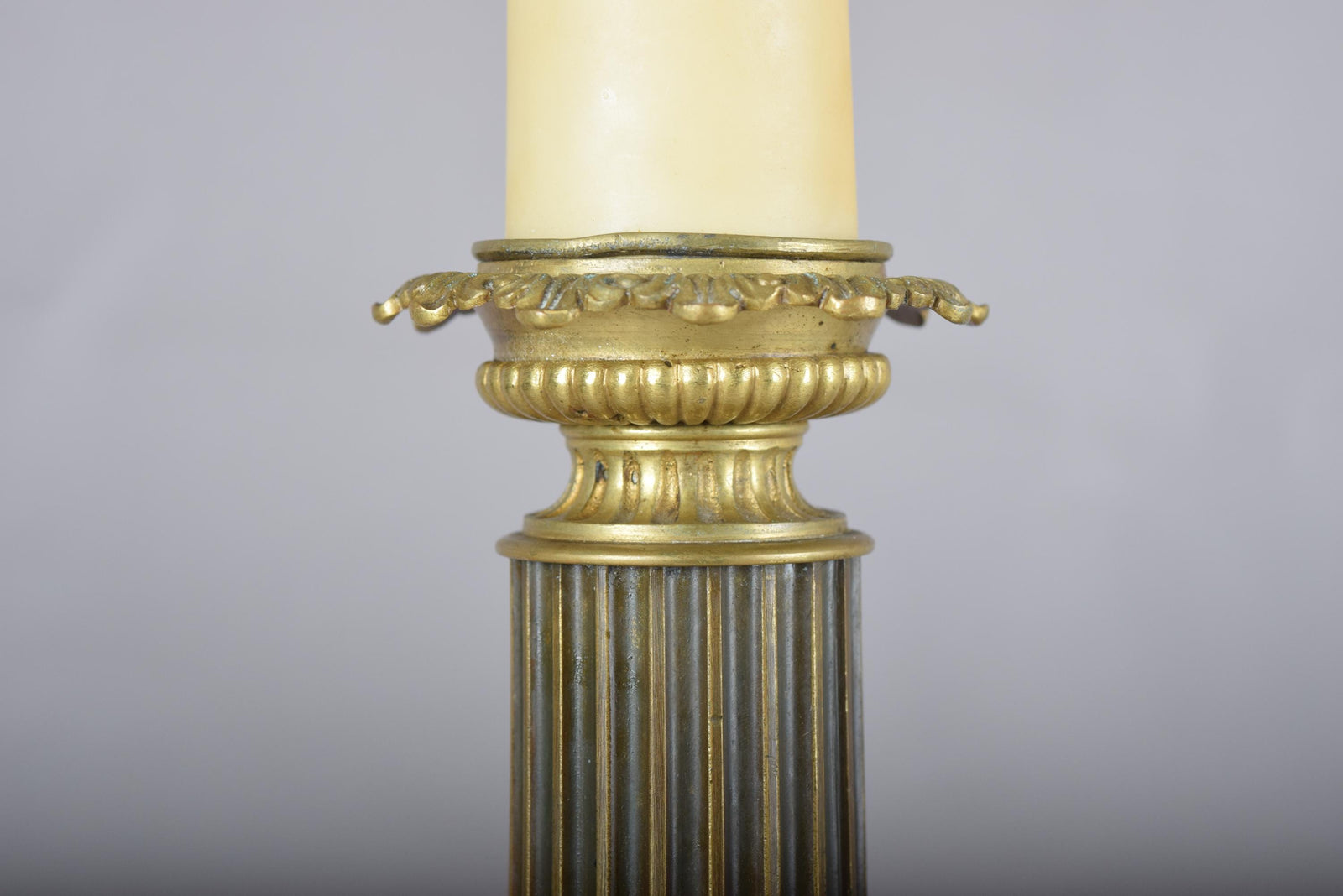 Antique Bronze Column Table Lamp, Gilt Floral Accents, Neoclassical Style, 19th Century