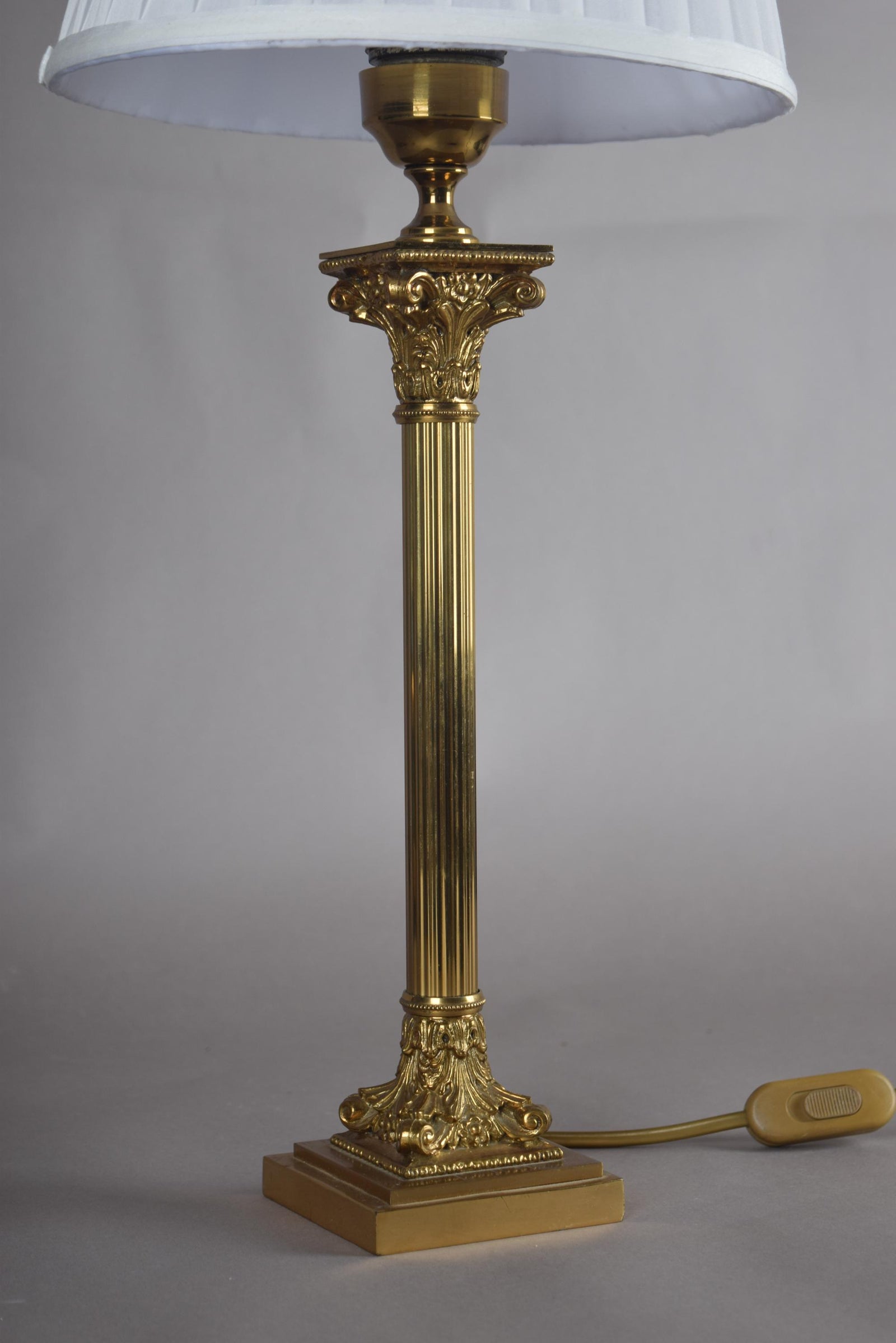 Tall Corinthian Column Lamp in Brass, Louis XVI Revival — Netherlands, 1960s