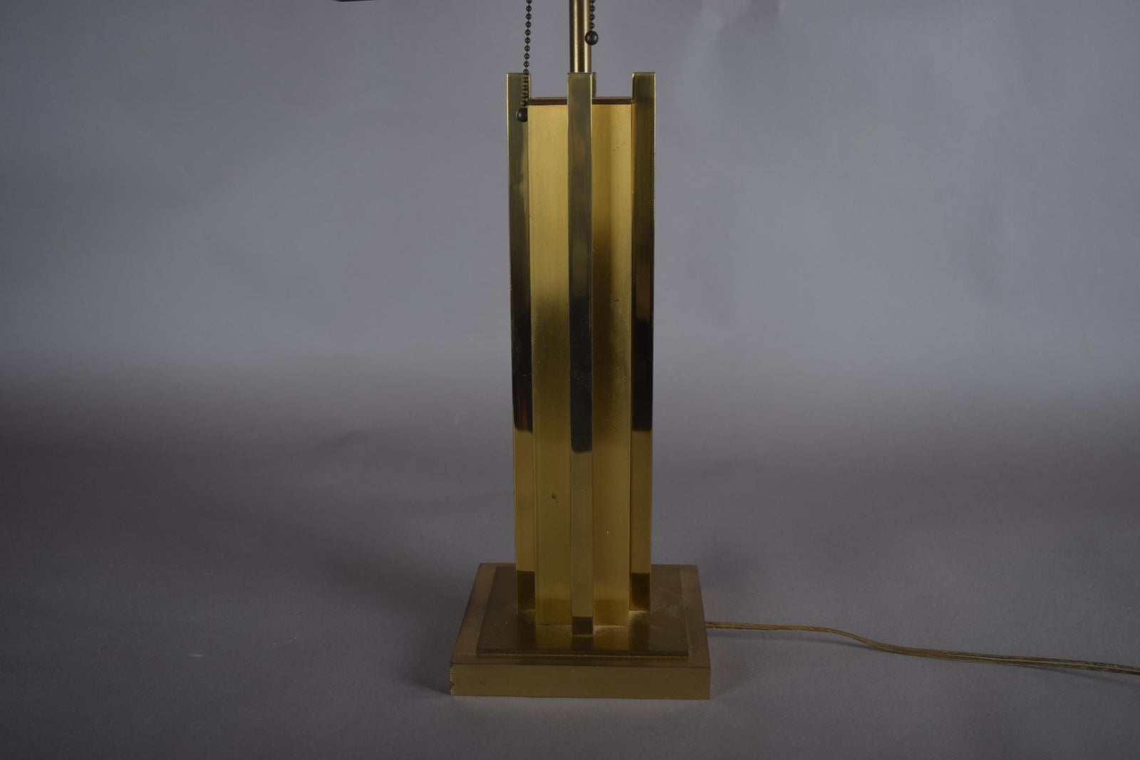 Willy Rizzo Style Brass Table Lamp, 1970s Italy, Skyscraper Column Design, Dual Pull Chain Lamp