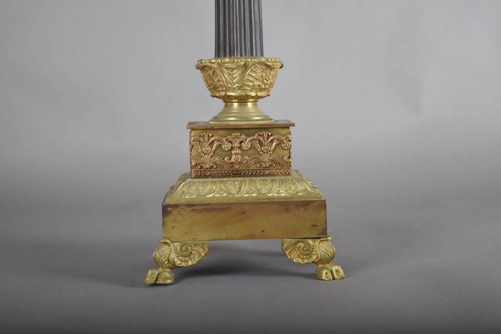 Antique Gilt Bronze Candelabra, Fluted Column with Figural Arms — French, 19th Century