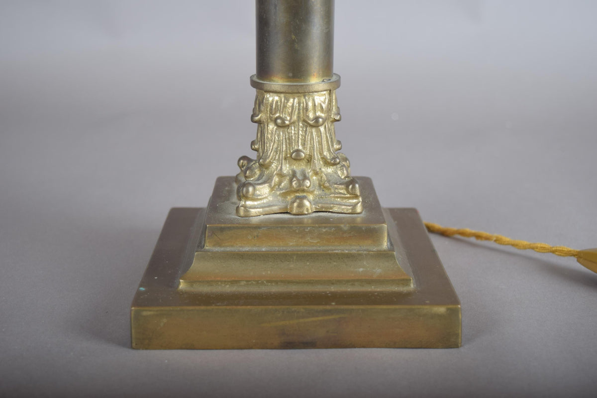 Vintage Brass Column Table Lamp, Corinthian Capital — Neoclassical Empire Style, 1950s