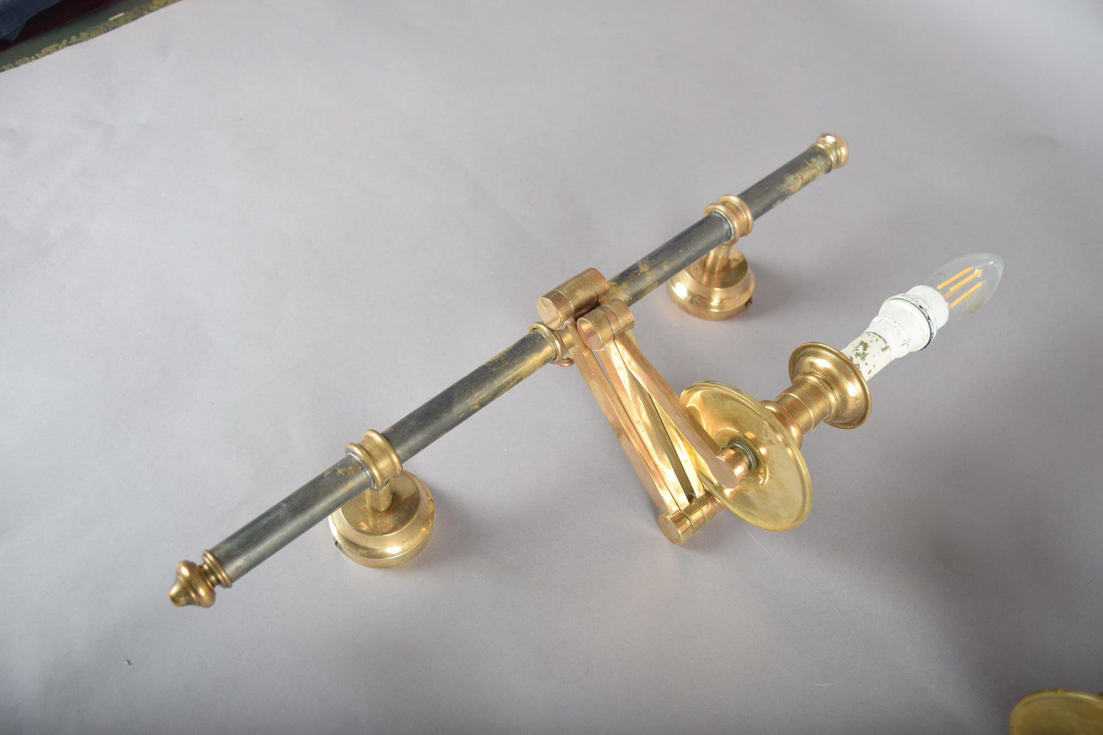 Pair of Brass and Dark Metal Swing-Arm Wall Sconces, Articulated Task Lighting, 1960s