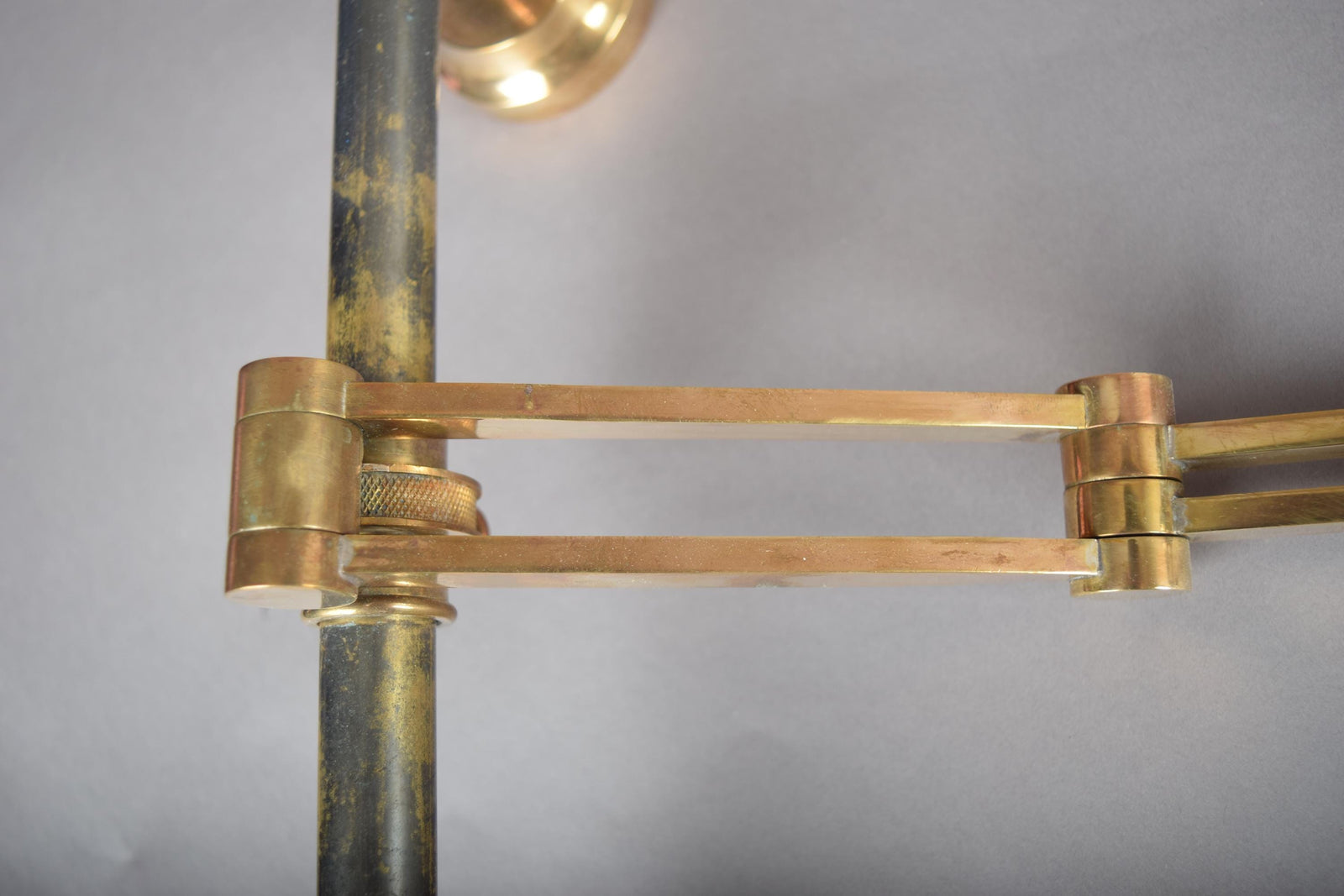Pair of Brass and Dark Metal Swing-Arm Wall Sconces, Articulated Task Lighting, 1960s