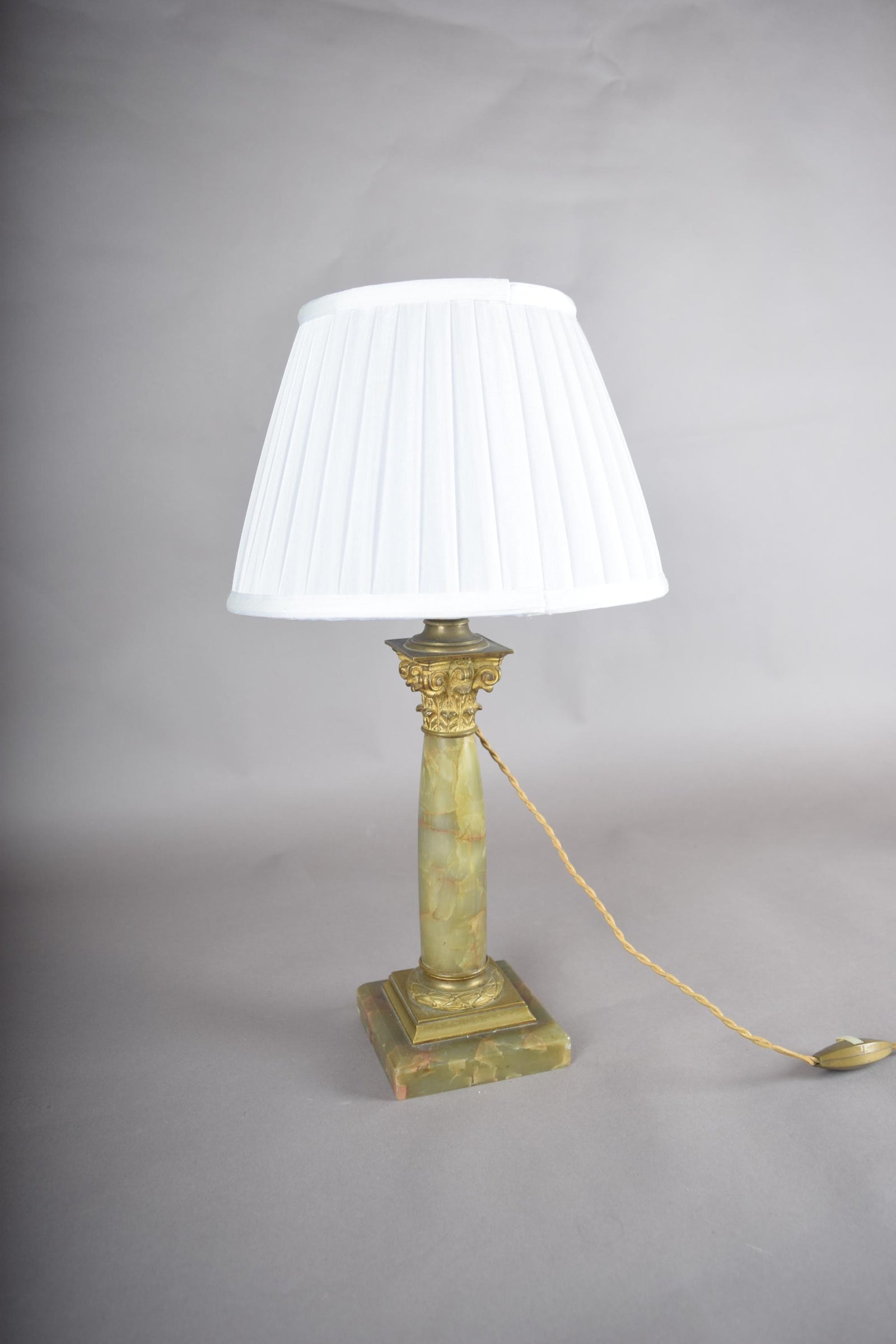 Antique Onyx Column Lamp, Fire-Gilt Chased Bronze Corinthian Capital — French, 19th Century