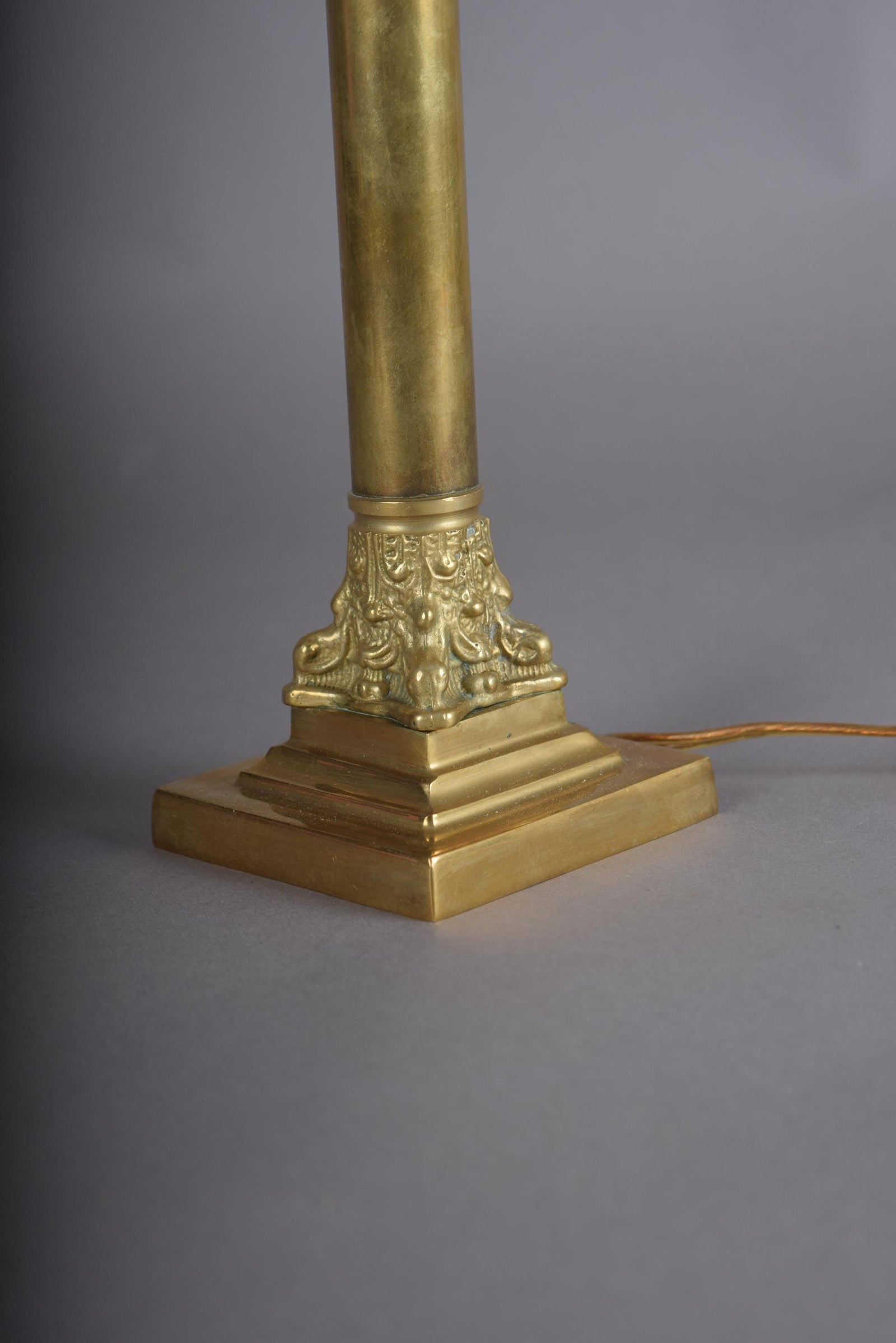 Vintage Brass Column Table Lamp, Ornate Capital and Base — 1950s