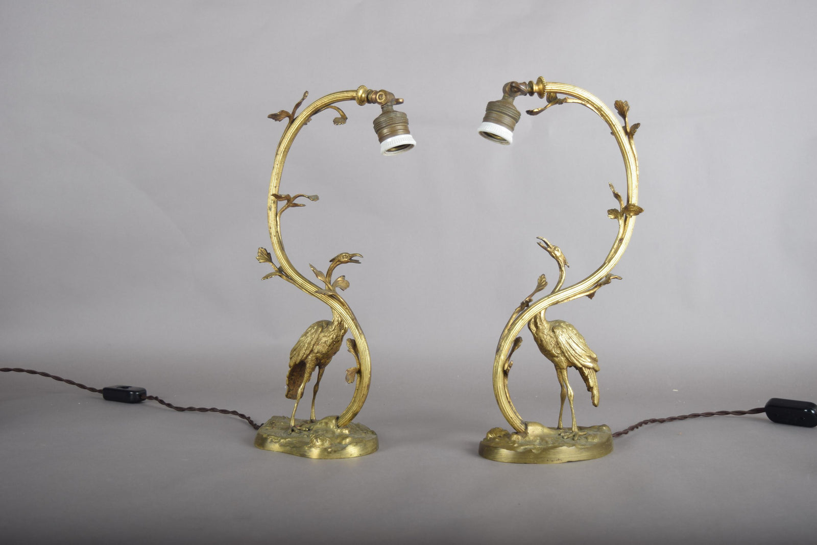 Pair of Gilt Crane Table Lamps, Hollywood Regency / French Art Deco Style, 1930s