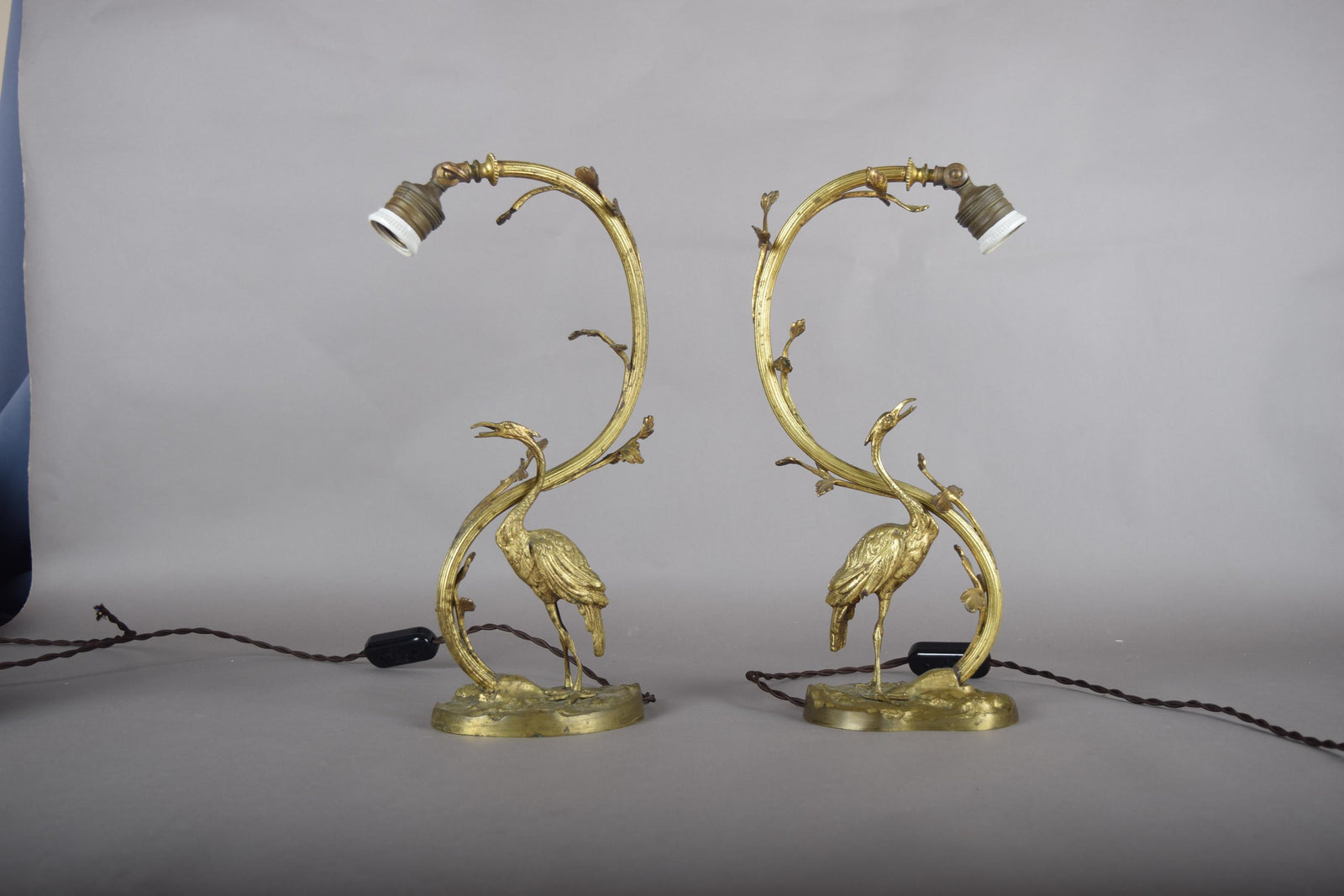 Pair of Gilt Crane Table Lamps, Hollywood Regency / French Art Deco Style, 1930s