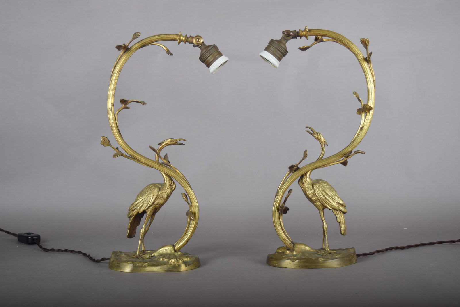 Pair of Gilt Crane Table Lamps, Hollywood Regency / French Art Deco Style, 1930s