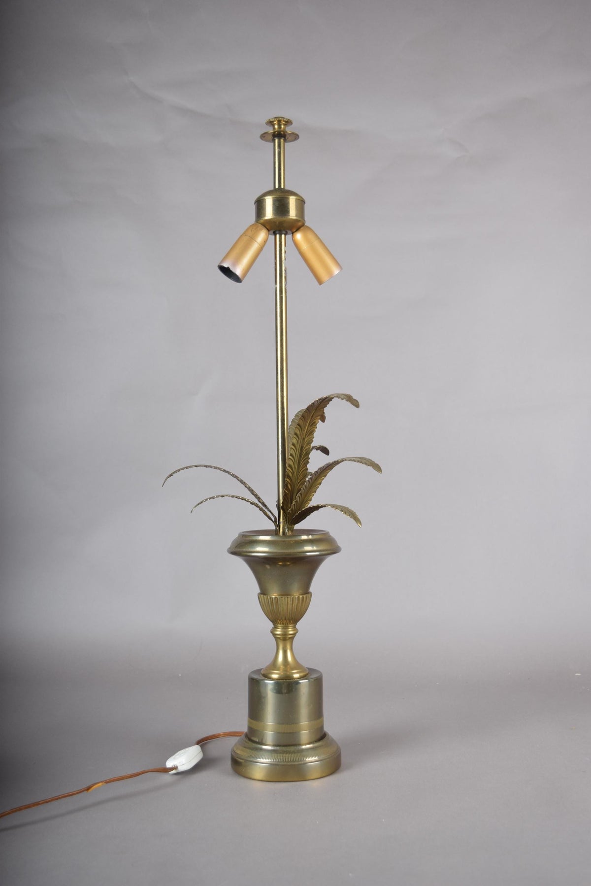 Vintage Brass Palm Frond Table Lamp Base, Urn Form — Hollywood Regency Style, 1960s