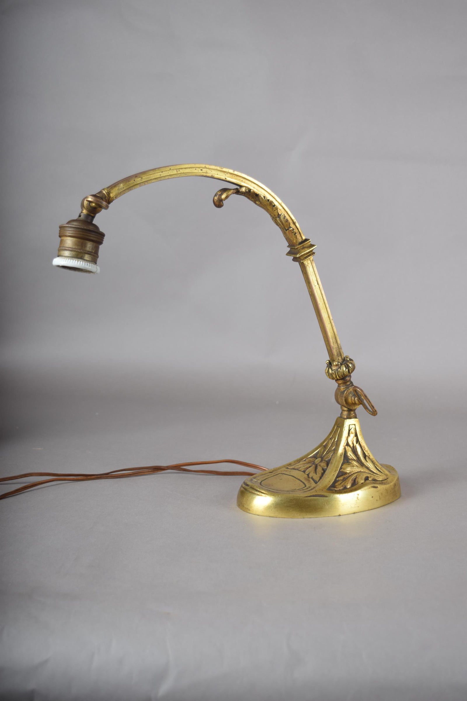 Vintage Brass Desk Lamp, Art Nouveau Style, Adjustable Goose-Neck Arm, 1920s