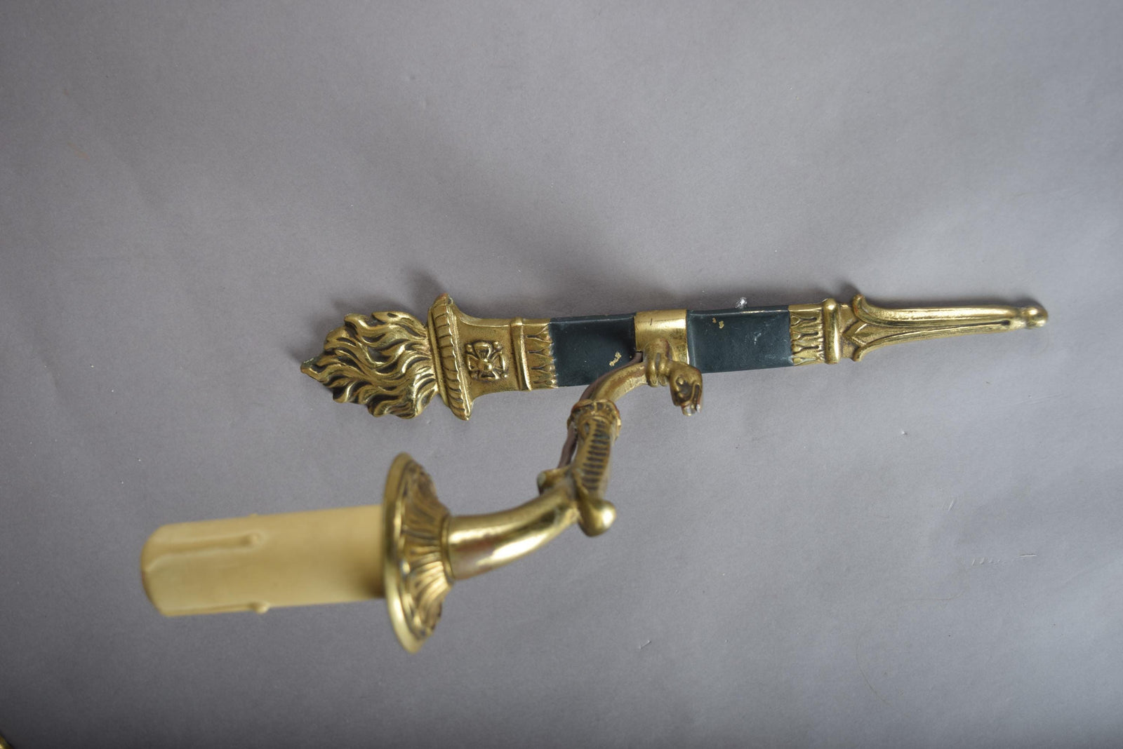 Ornate Gilt Bronze Torch-Form Wall Sconces, Empire Style, Set of Four (Mixed Arm Configuration)
