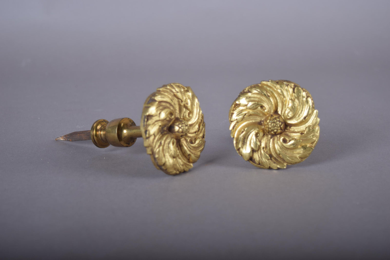 Pair of Gilt Bronze Curtain Tiebacks, Floral Rosette Motif, 19th Century