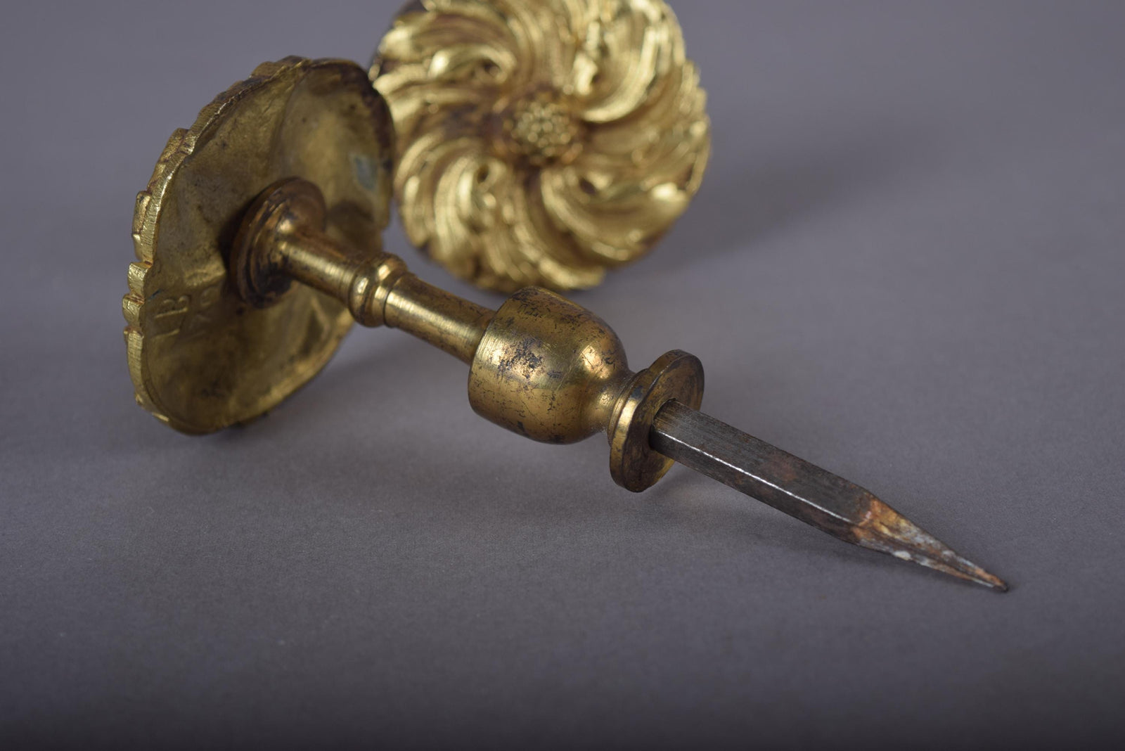 Pair of Gilt Bronze Curtain Tiebacks, Floral Rosette Motif, 19th Century