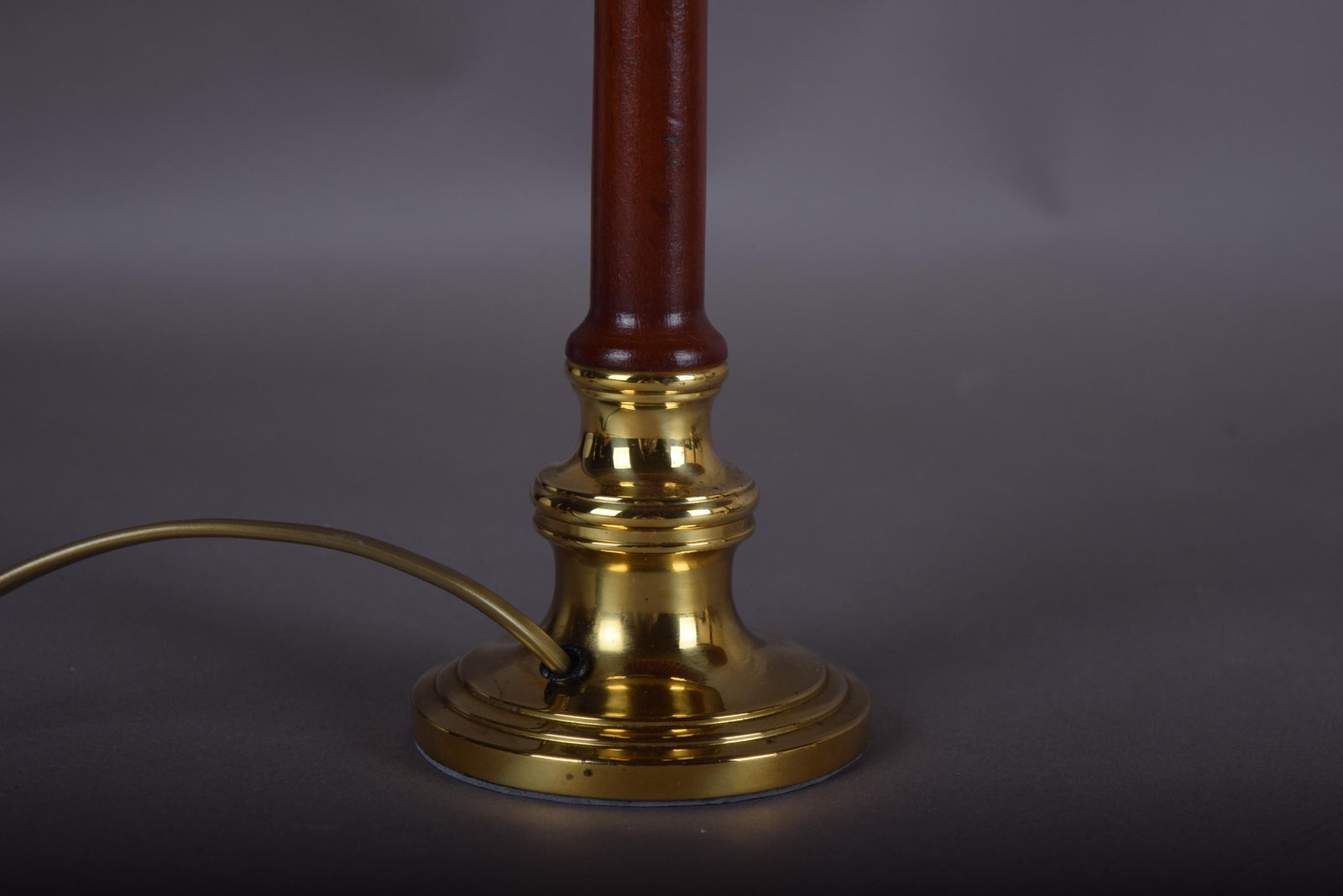 Pair of Brass and Wood Table Lamps with Pleated Floral Shades, 1970s