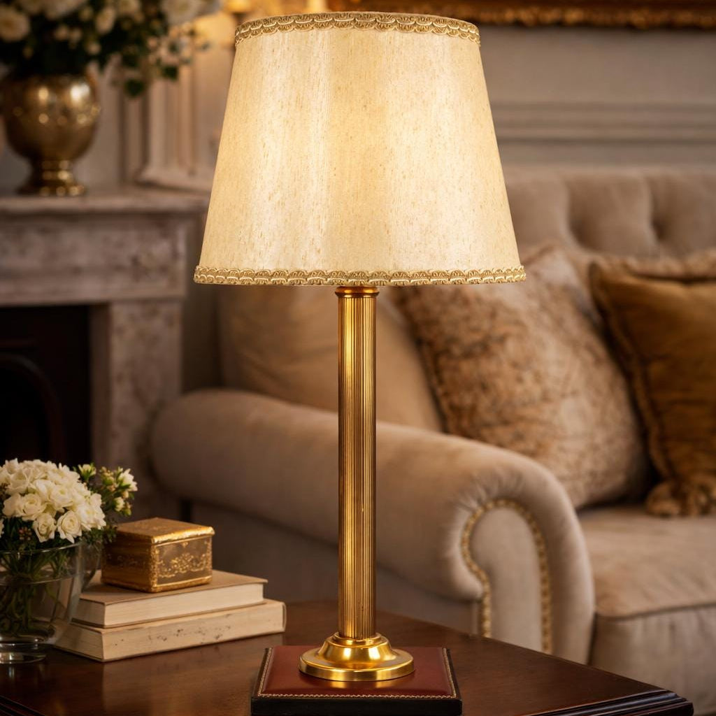 Jacques Adnet Style Brass Desk Lamp with Leather Base, Mid-Century, 1960s