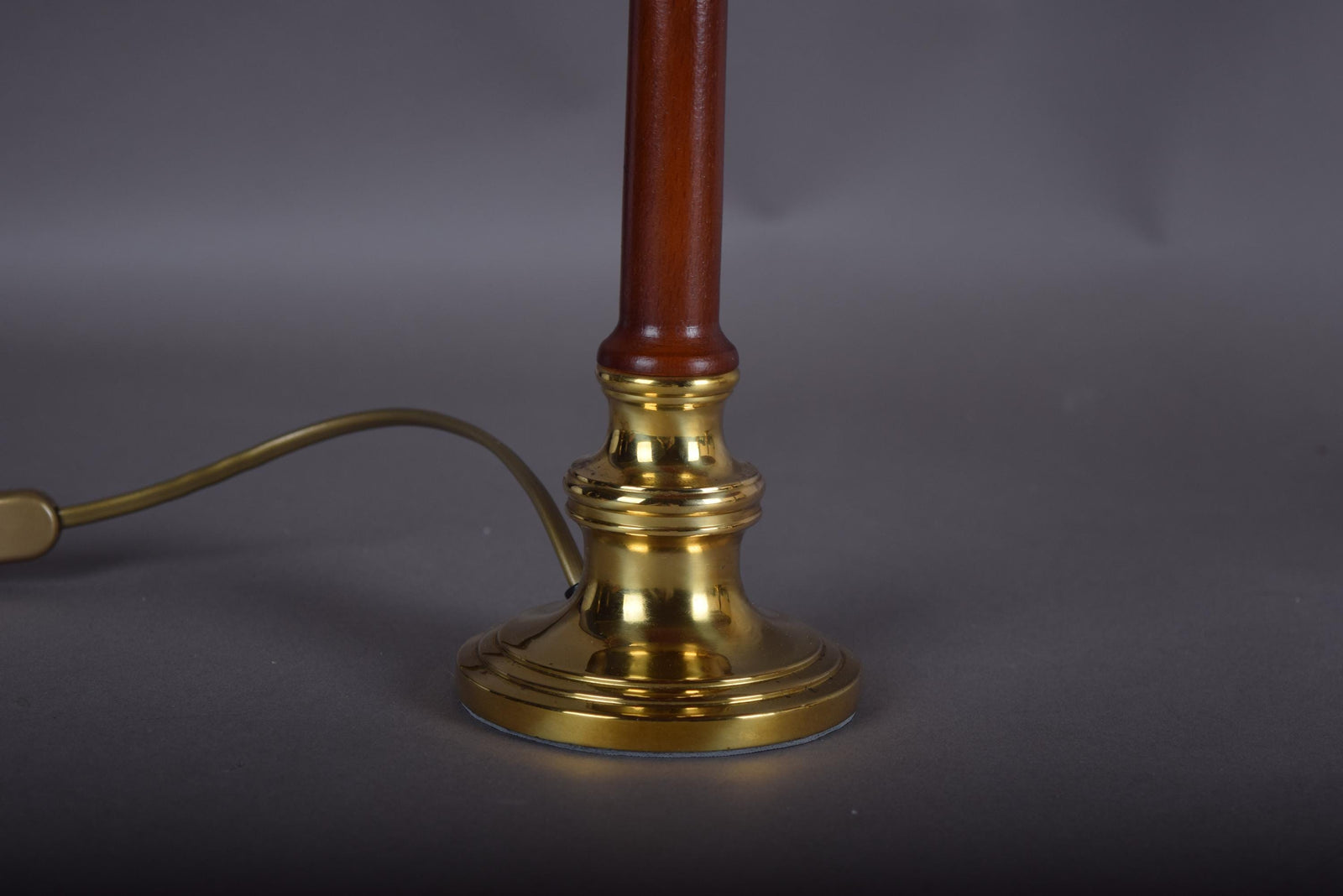 Pair of Brass and Wood Table Lamps with Pleated Floral Shades, 1970s