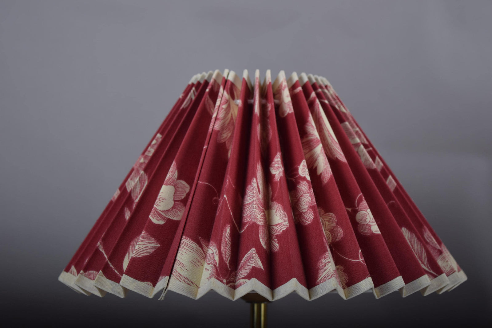 Pair of Brass and Wood Table Lamps with Pleated Floral Shades, 1970s