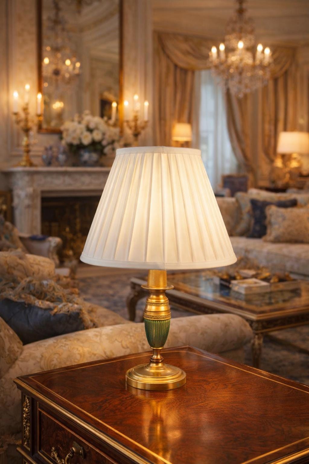 Neoclassical Style Desk Lamp with Verdigris Patina and Greek Key Border