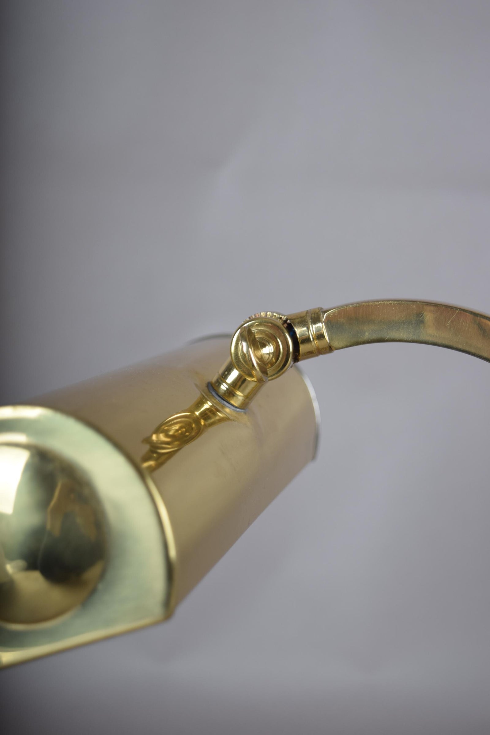 Vintage Brass Banker's Desk Lamp, Adjustable Arm, Wood Base, 1950s
