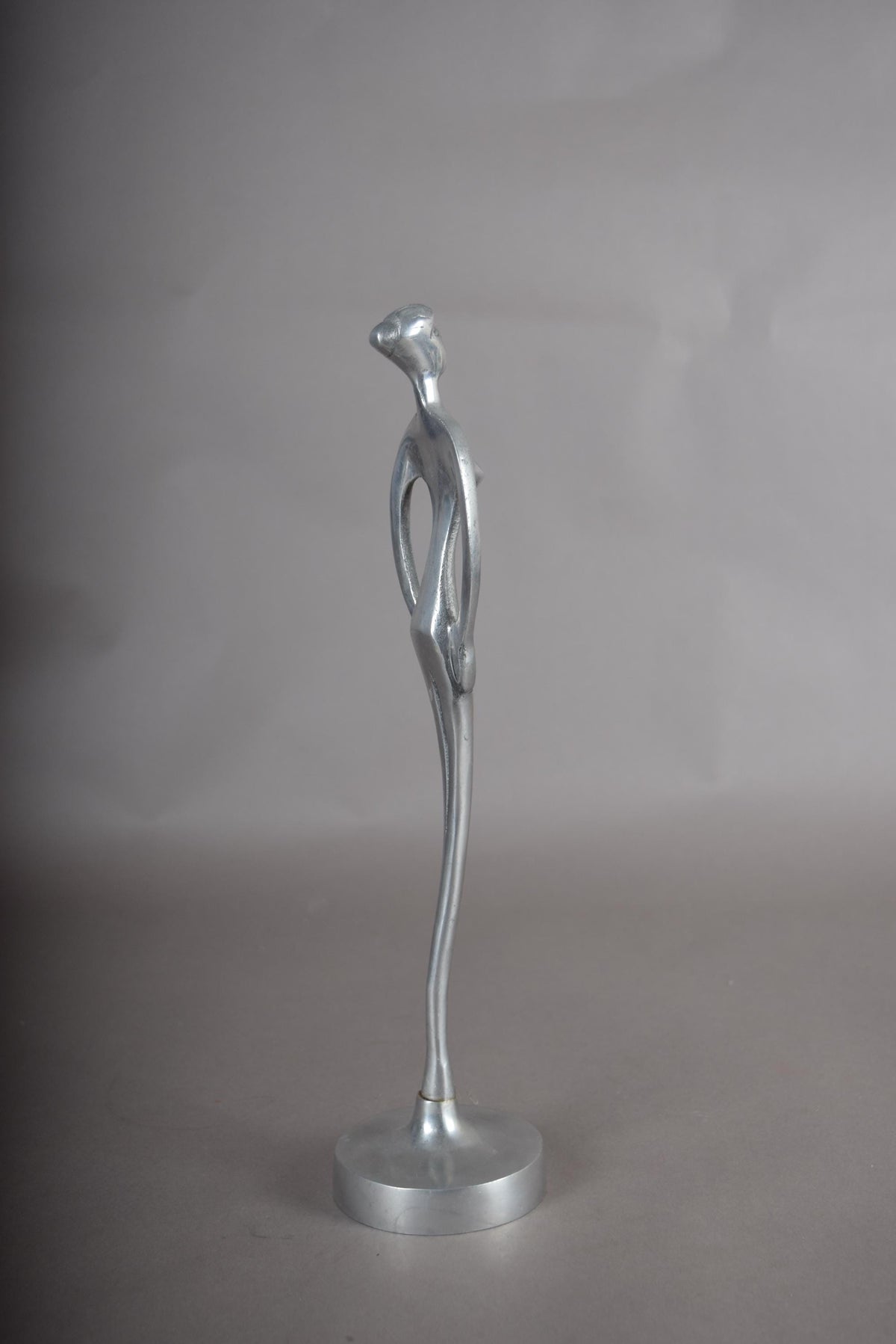 Silver-Toned Metal Abstract Figure Sculpture, Elongated Form, 1970s