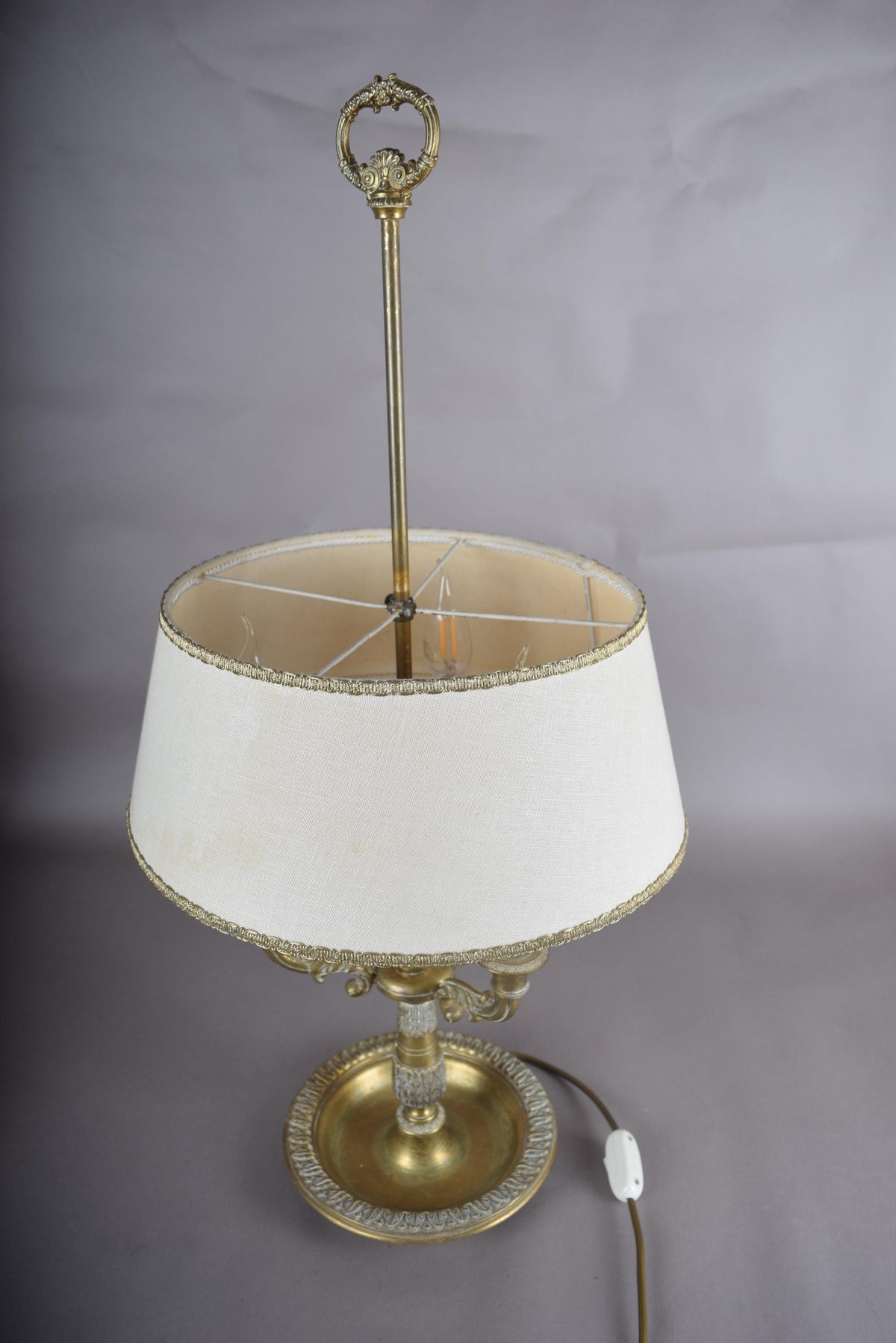 Antique Brass Bouillotte Lamp, Three-Arm Candelabra Form — French, 19th Century