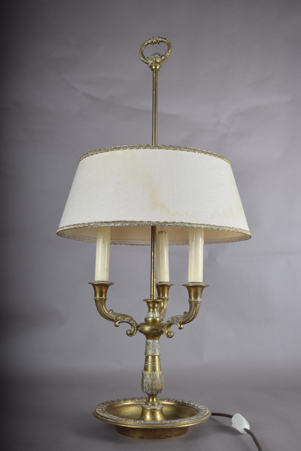 Antique Brass Bouillotte Lamp, Three-Arm Candelabra Form — French, 19th Century