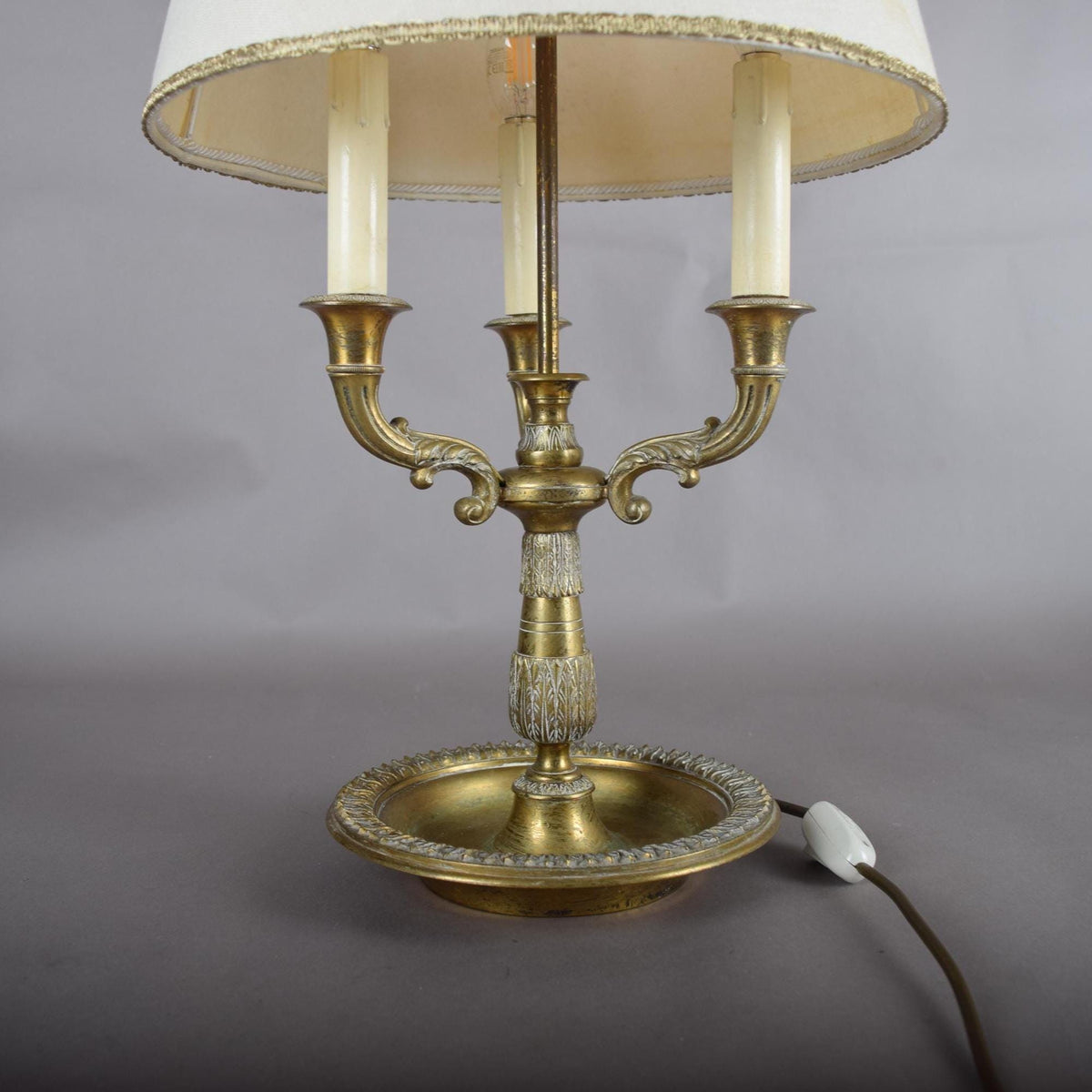 Antique Brass Bouillotte Lamp, Three-Arm Candelabra Form — French, 19th Century