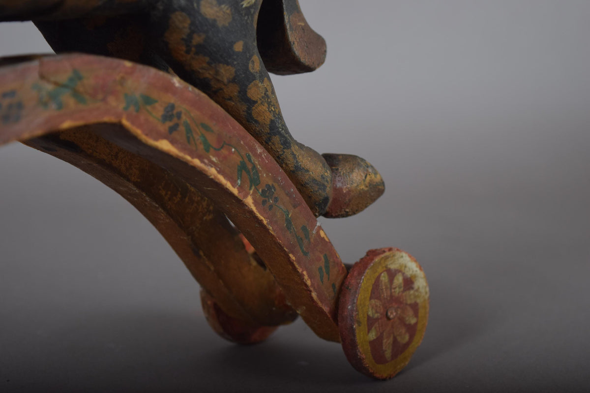 Antique Hand-Carved Wooden Horse on Wheels — Indian Folk Art, 19th Century