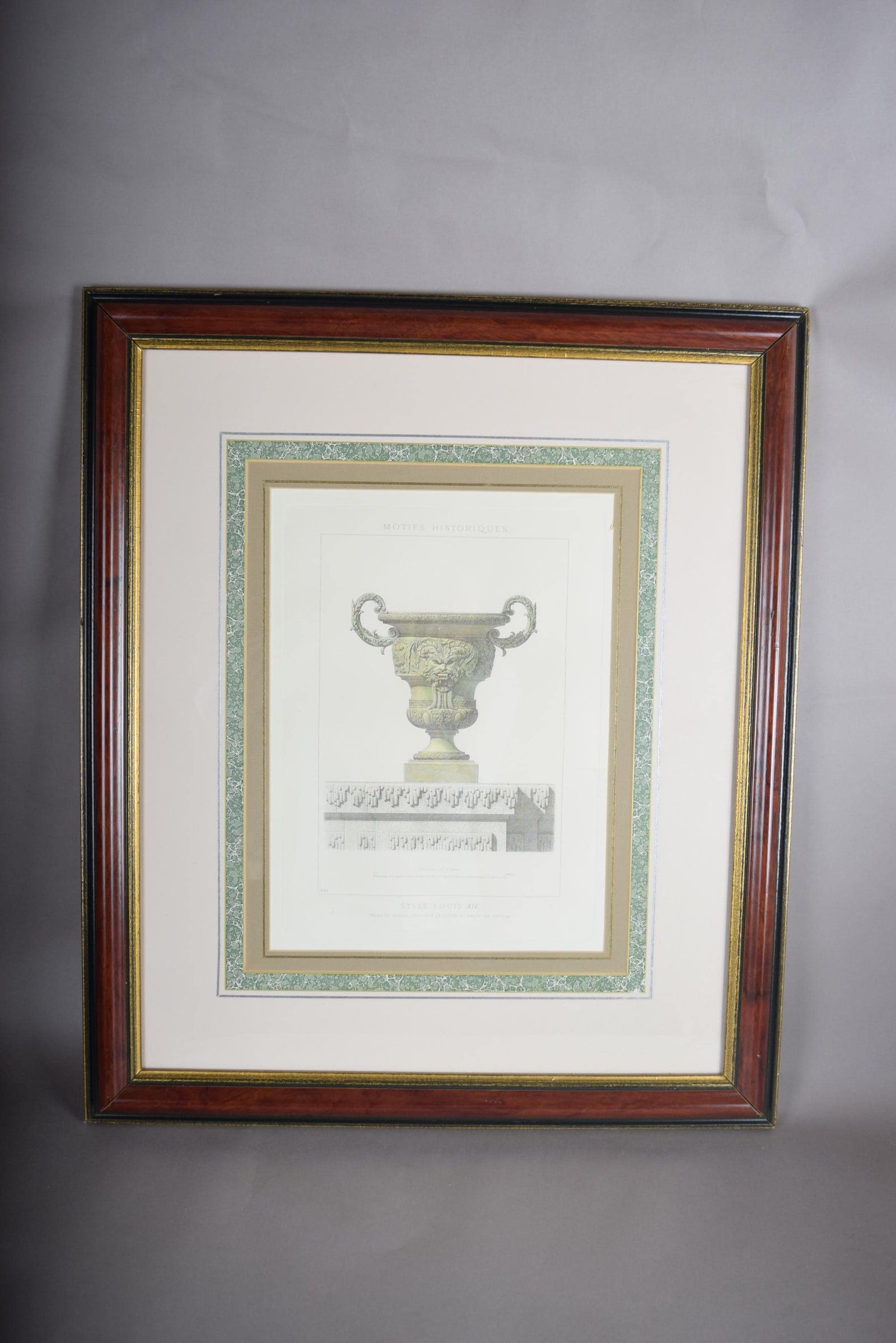 Louis XIV Style Vase Print, Versailles Bassin de Neptune — Framed Vintage Lithograph, 1960s
