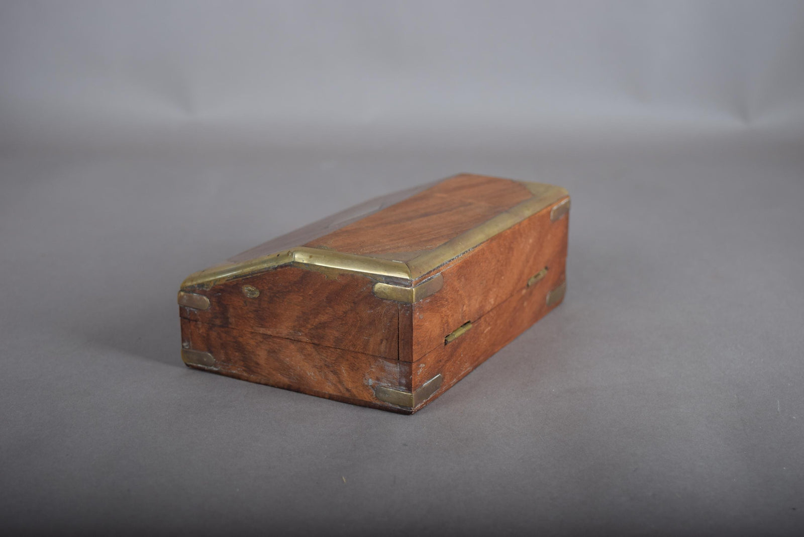 Vintage Wooden Box with Brass Inlay, 1930s — Brass-Trimmed Trinket Box