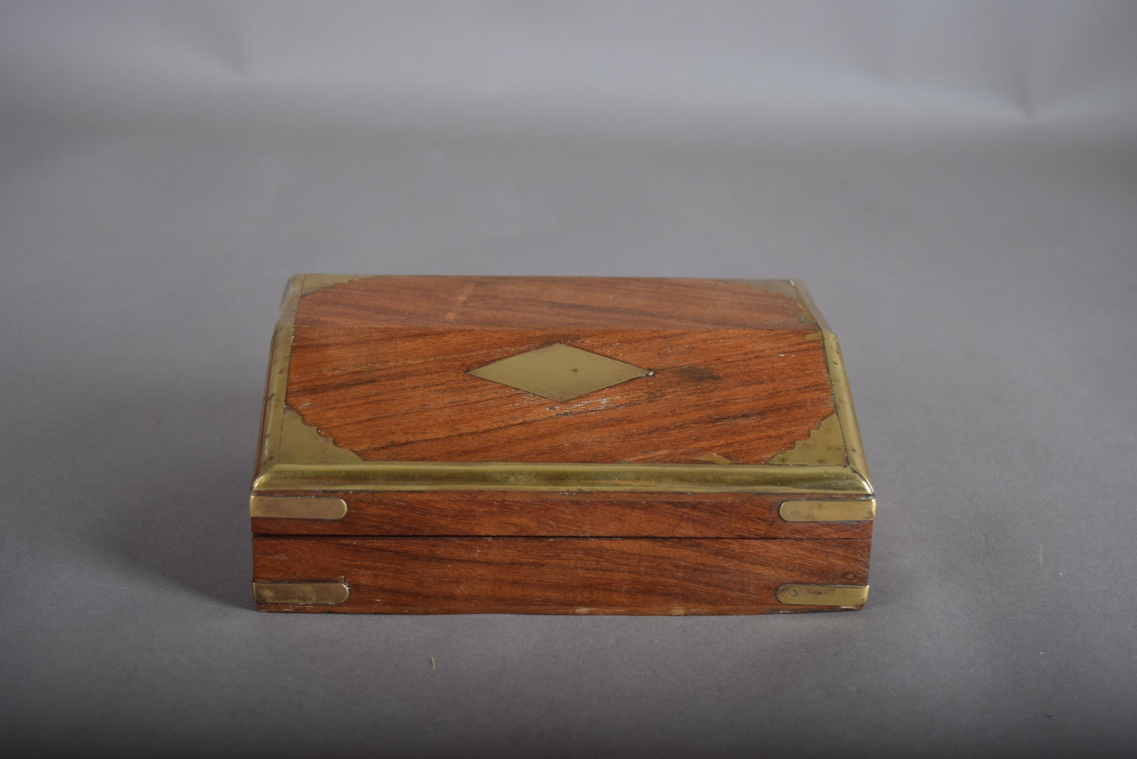 Vintage Wooden Box with Brass Inlay, 1930s — Brass-Trimmed Trinket Box