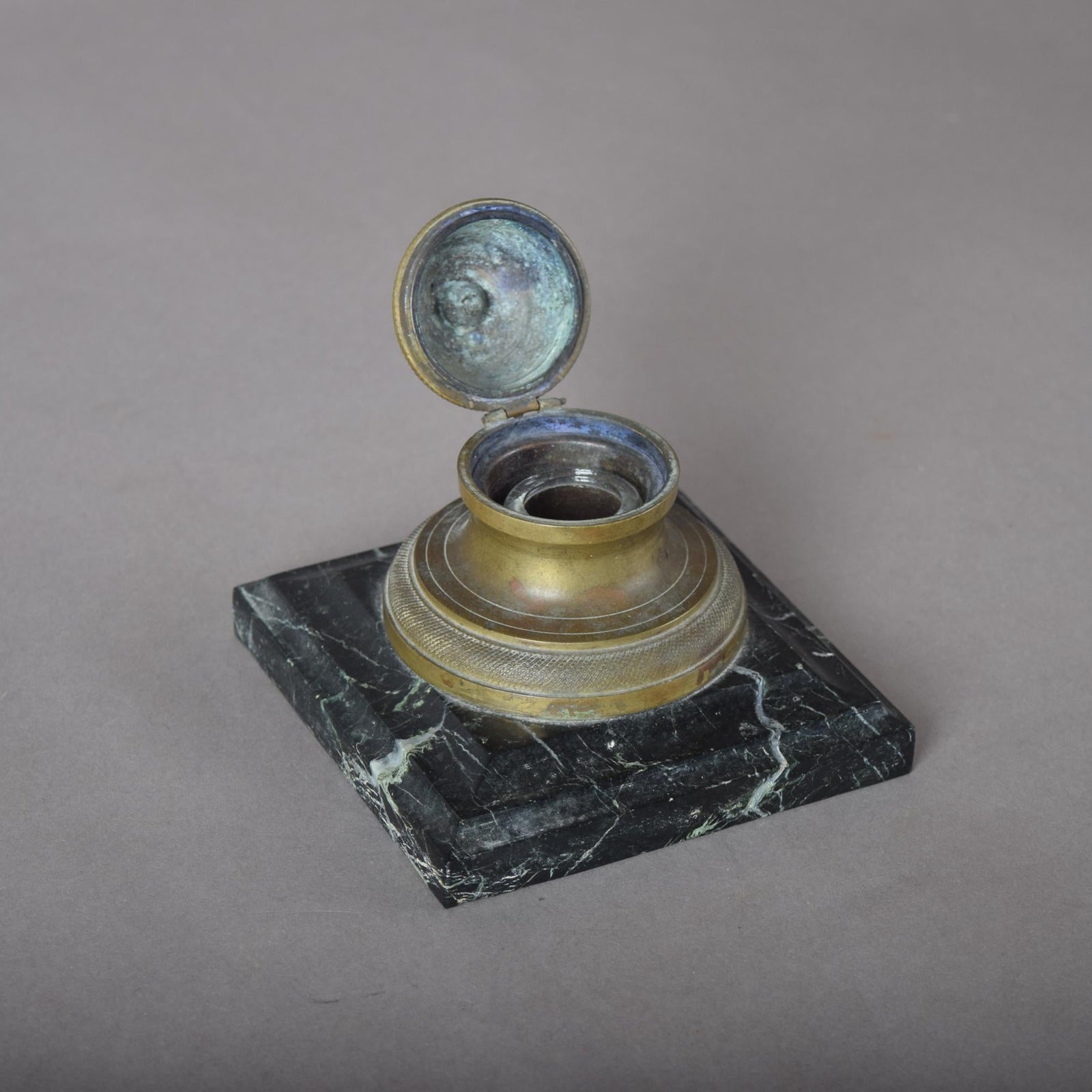 Antique Bronze Inkwell, 19th Century | French Style Marble Base | Hinged Desk Accessory, Writing Collectible