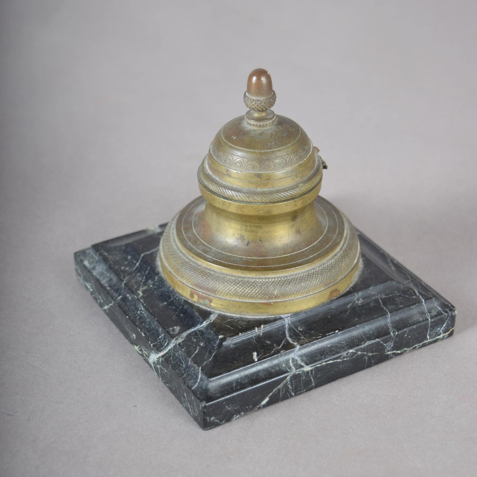 Antique Bronze Inkwell, 19th Century | French Style Marble Base | Hinged Desk Accessory, Writing Collectible