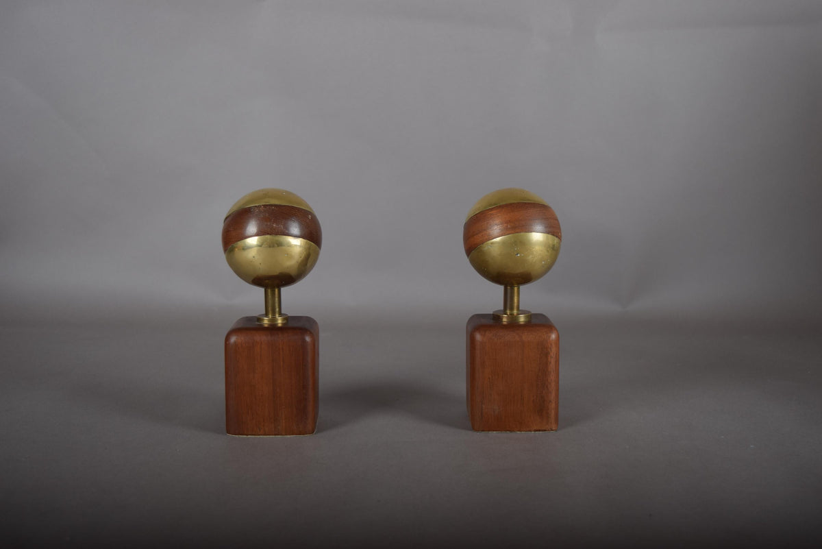 Brutalist Brass and Wood Sculpture Pair, Signed Ardisur — Spain, 1970s