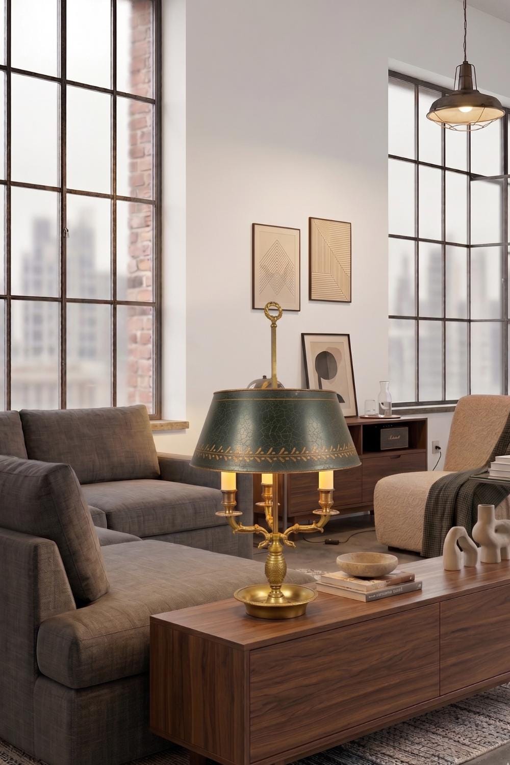 Antique Bronze Bouillotte Lamp, Swan-Head Arms — French Empire Style, Circa 1910s