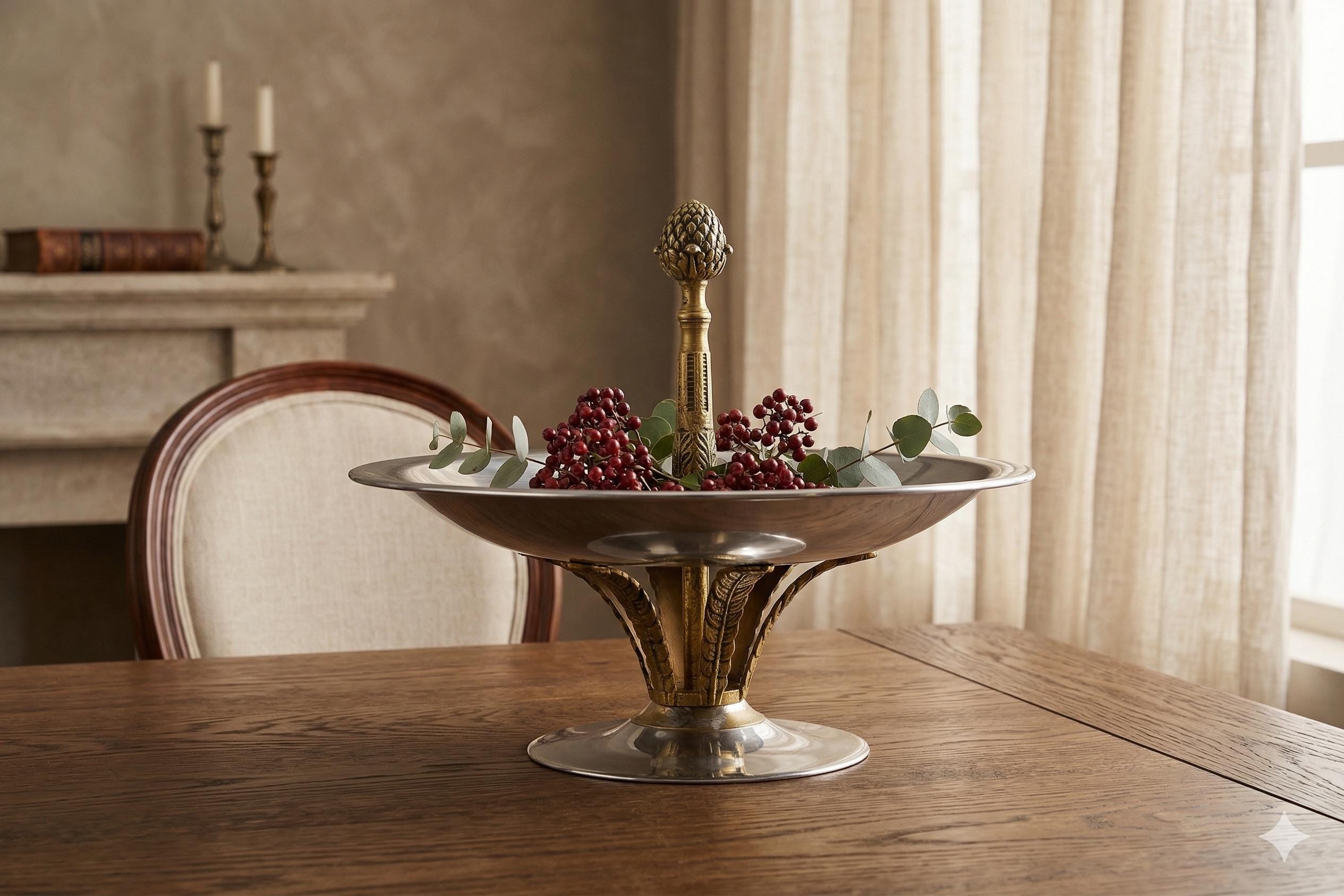 Vintage Silver-Toned and Brass Pedestal Bonbonniere, Candy Dish or Centerpiece Bowl, 1960s