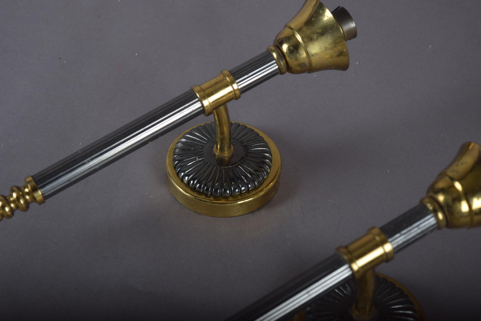 Vintage 1950s Brass Wall Sconces, Set of Three — Two Single Arm, One Double Arm, Mid-Century