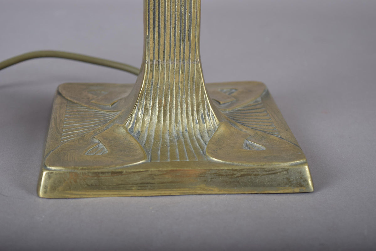 Vintage Brass Double-Arm Table Lamp, Frosted Tulip Shades — Art Nouveau Style, 1950s
