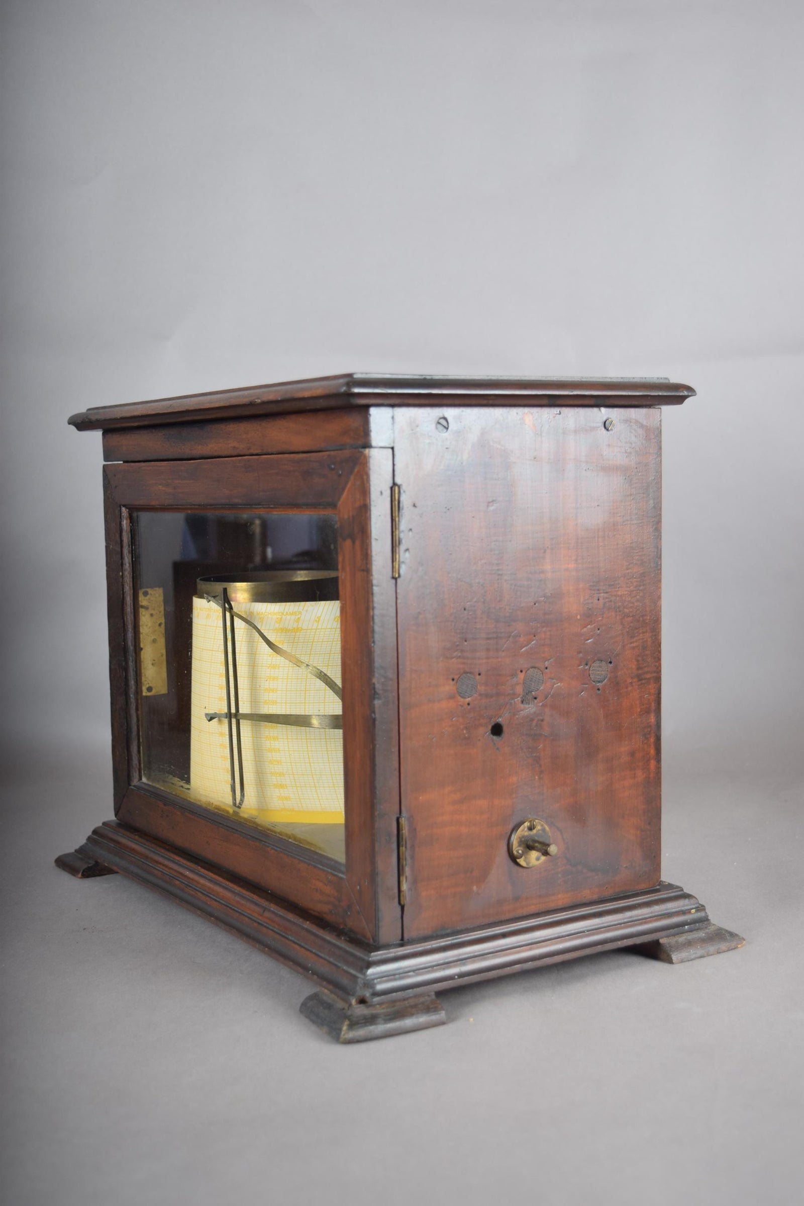 Antique Oak Barograph, Brass Mechanism with Chart Drum — English, 1930s