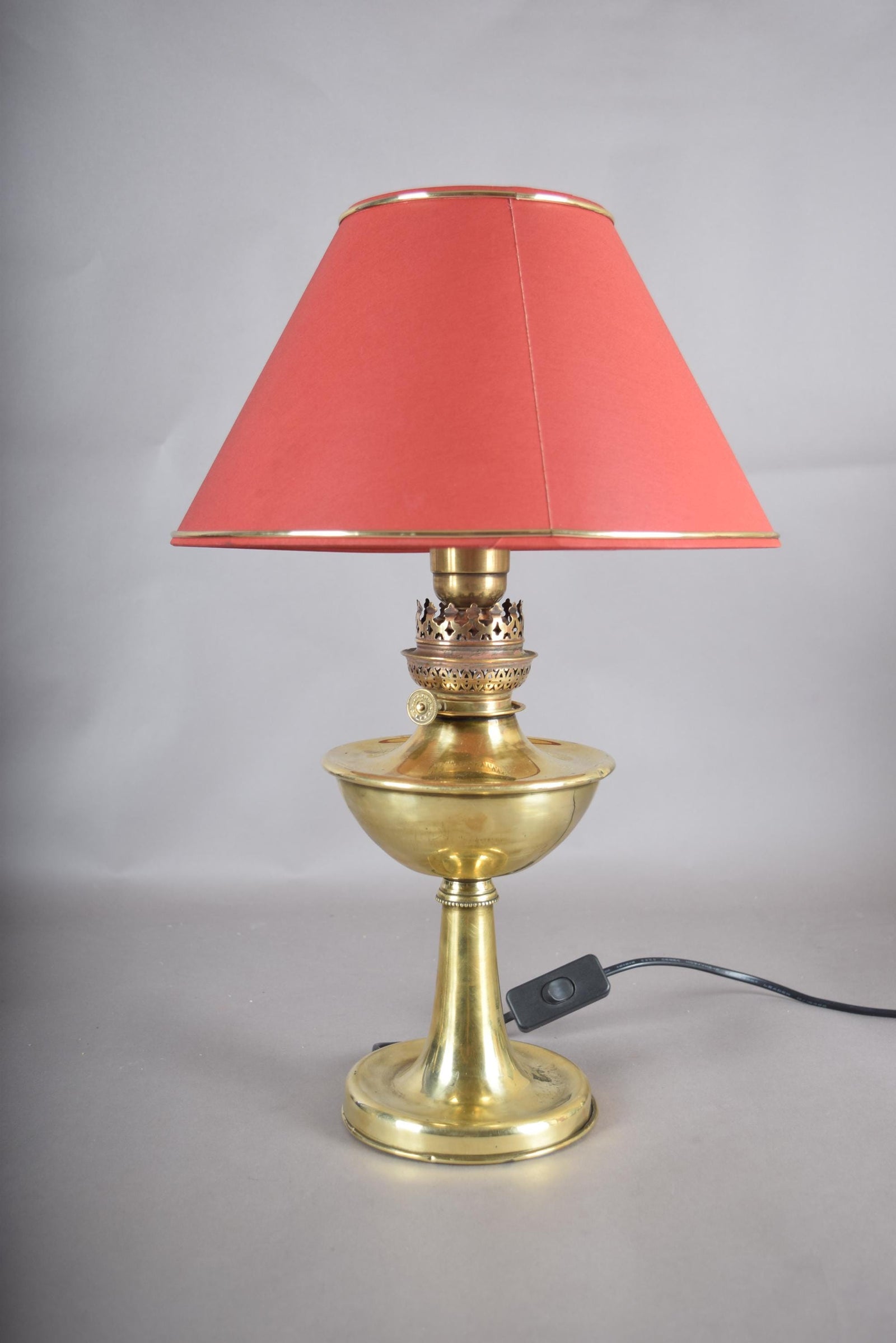 Antique Brass Oil Lamp, Electrified — Victorian Style Table Lamp, 19th Century