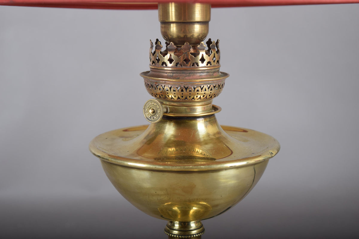 Antique Brass Oil Lamp, Electrified — Victorian Style Table Lamp, 19th Century